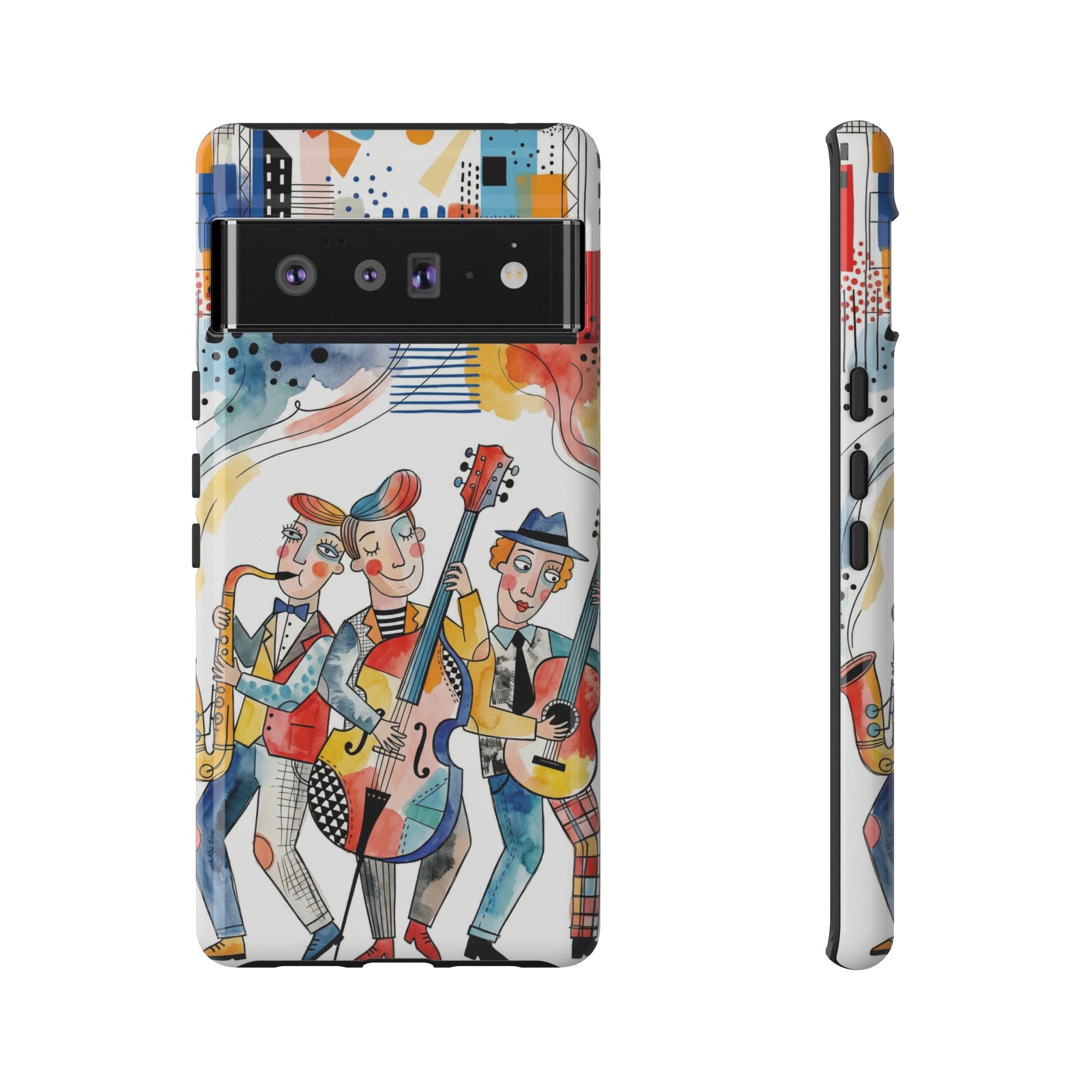 Musical Trio Illustrated Google Pixel Phone Case | Colorful Jazz Band Art Phone Cover