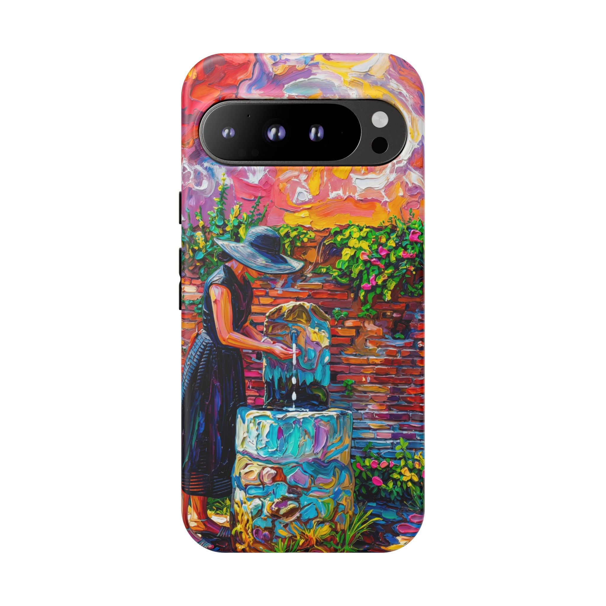 Artistic Garden Google Pixel Case | Woman at Well Colourful Impressionist Design
