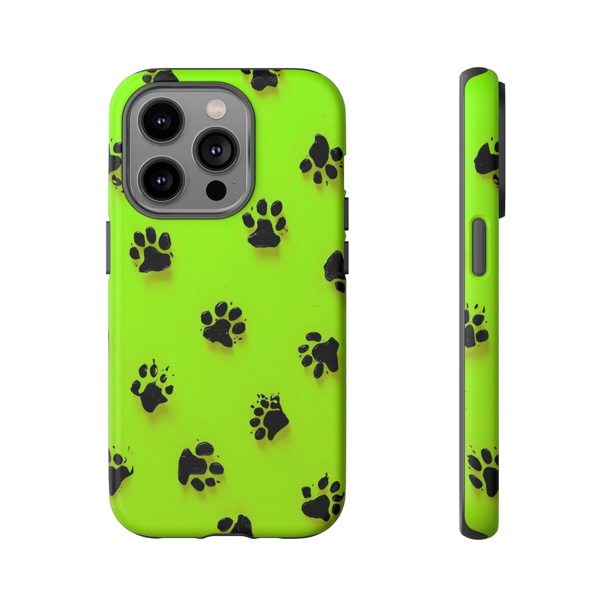 Neon Paw Print Tough Phone Case — Shockproof Pet Lover iPhone Cover