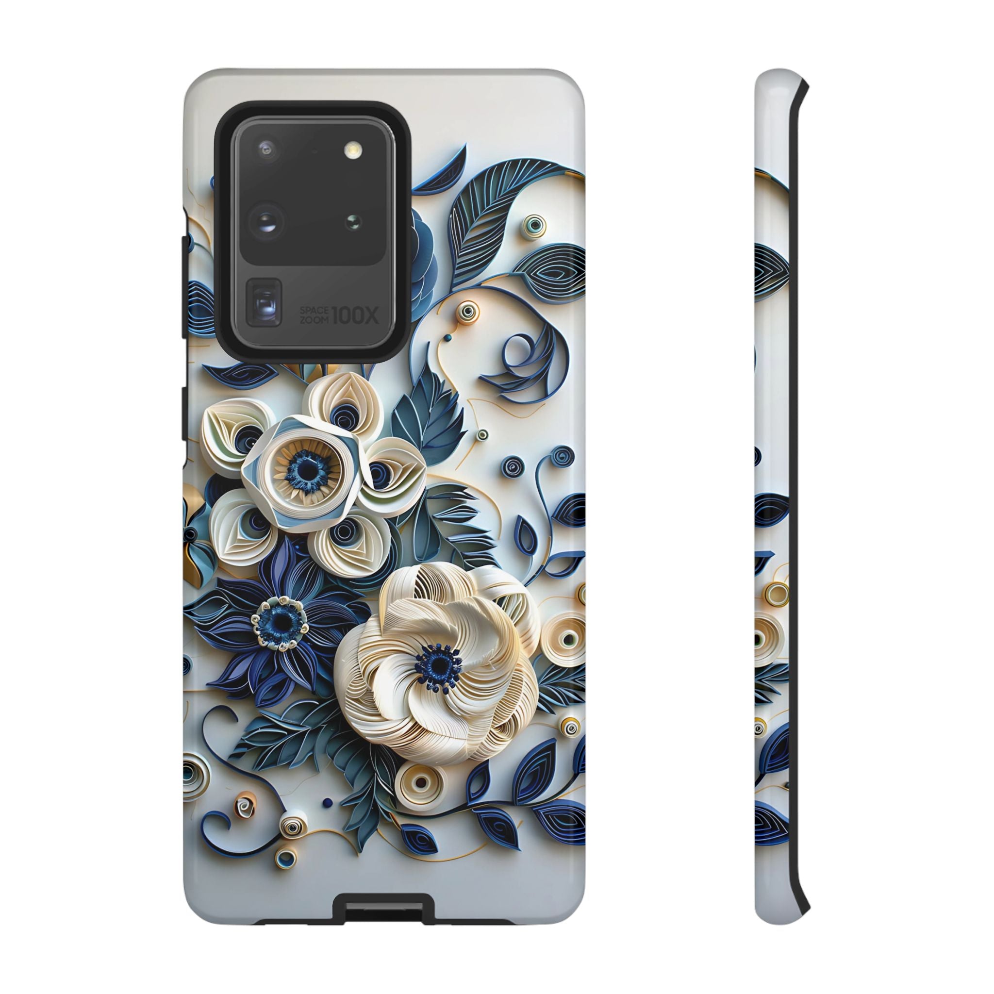 Floral Quilled Art Samsung Galaxy Case — Blue & Cream Decorative Protection
