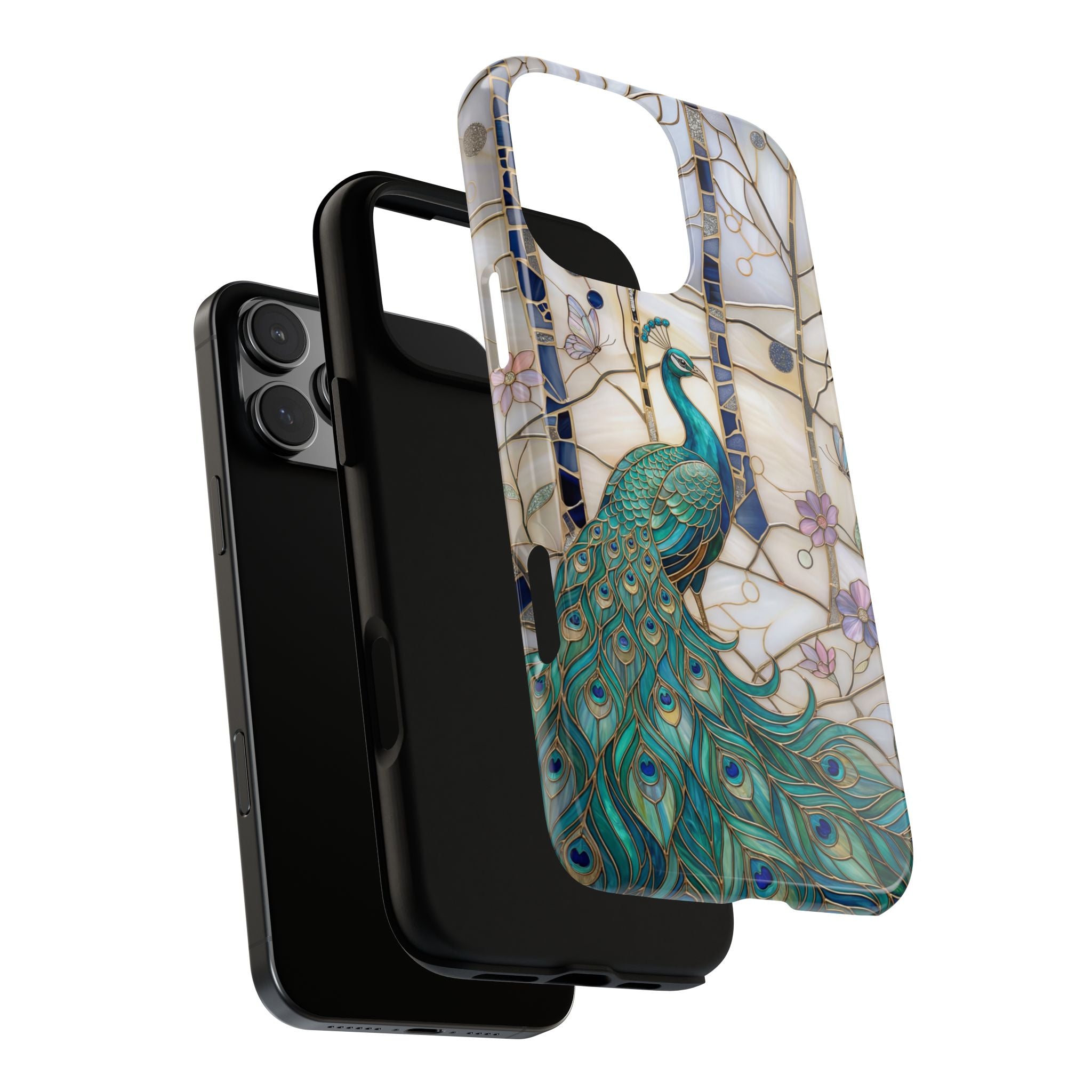 Custodia per iPhone con pavone in vetro colorato