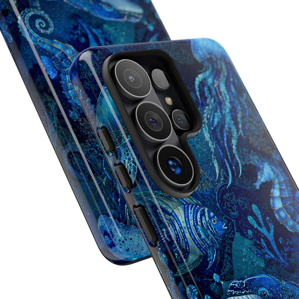 Ocean Animals Tough Samsung Galaxy Phone Case | Navy Blue Undersea Whale Cover