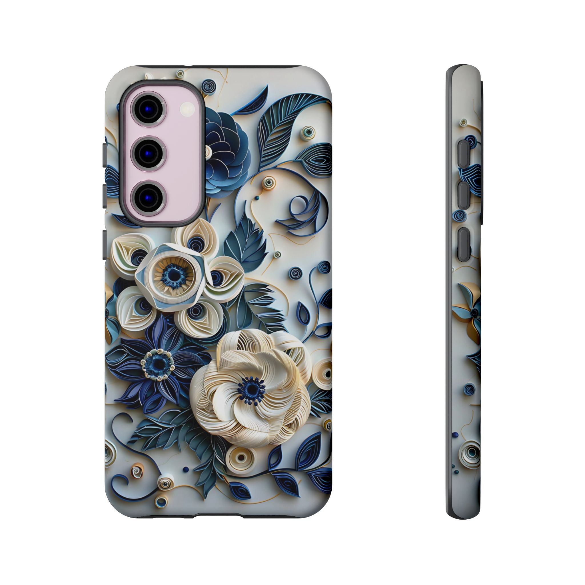 Floral Quilled Art Samsung Galaxy Case — Blue & Cream Decorative Protection