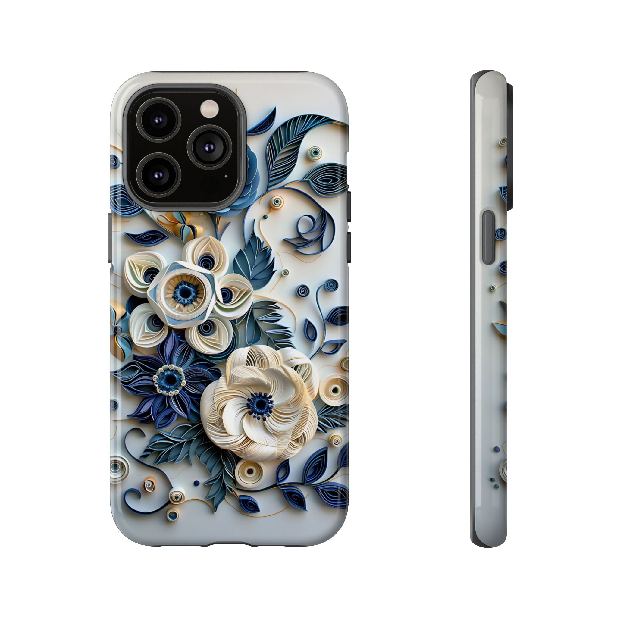 Floral Quilled Art iPhone Case — Blue & Cream Decorative Protection