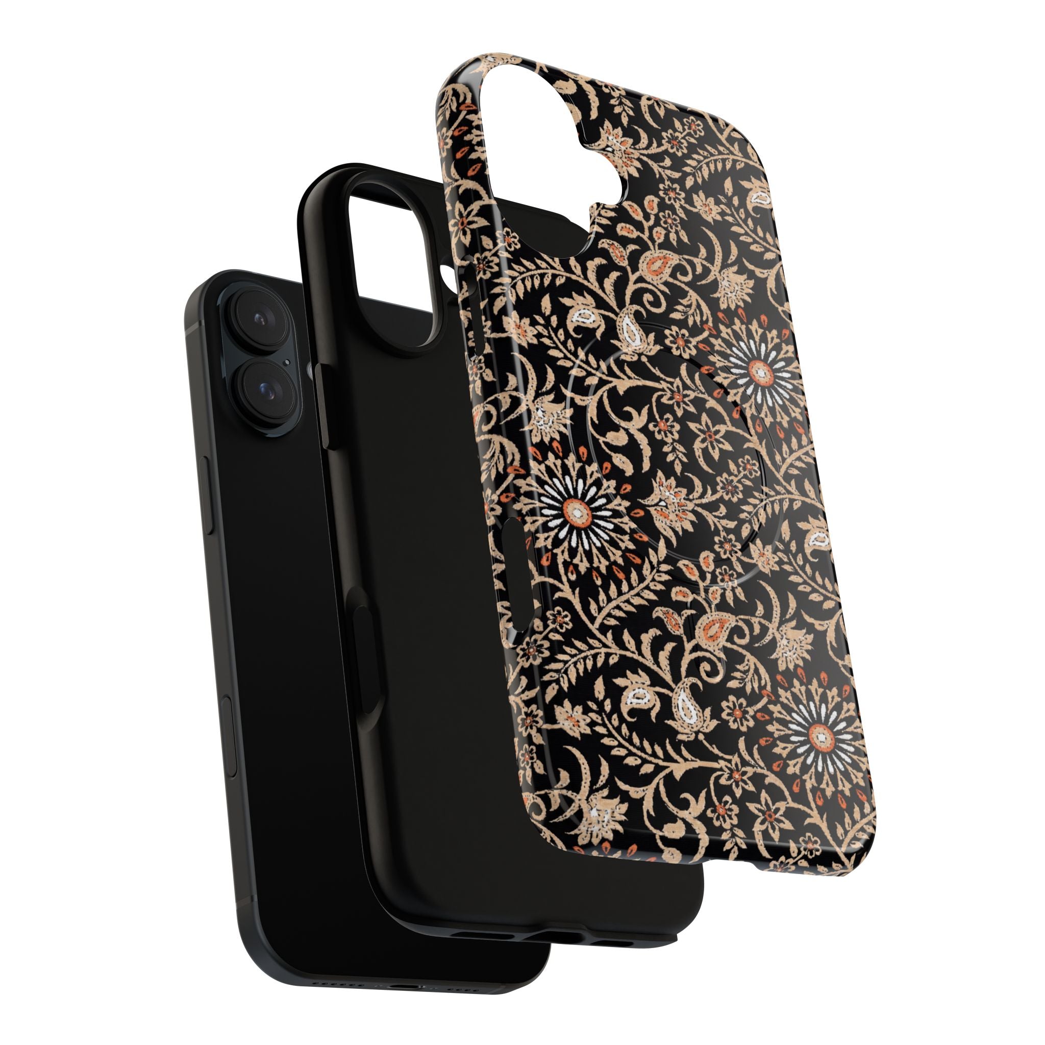 Batik Floral Black Ornate Daisies MagSage Tough iPhone Case