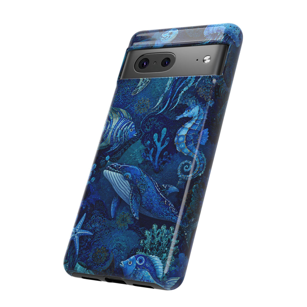 Ocean Animals Tough Google Pixel Phone Case | Navy Blue Undersea Whale Cover