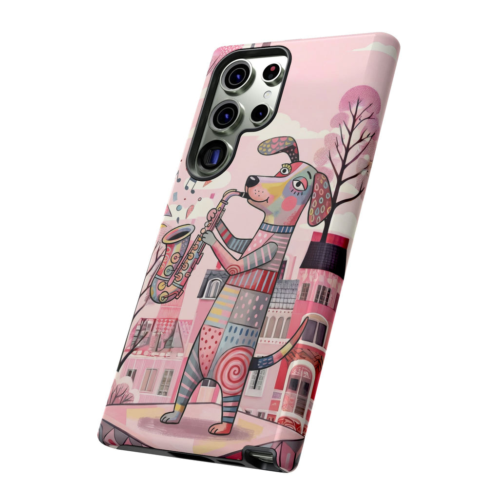Saxophone Dog Samsung Galaxy Phone Case | Cute Pink Musical Art Protective Case