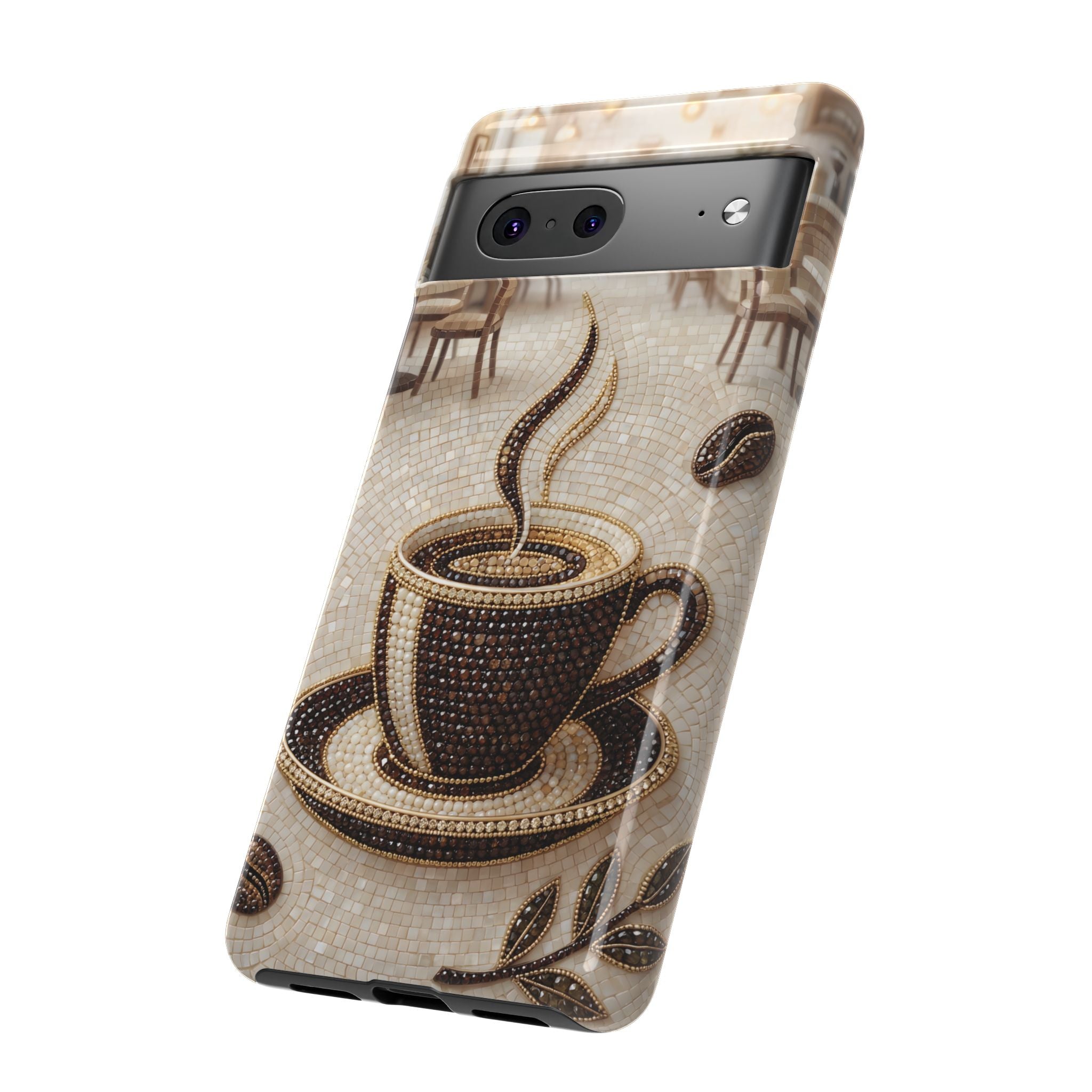 Coffee Mosaic Google Pixel Phone Case - Steaming Cup Cafe Design
