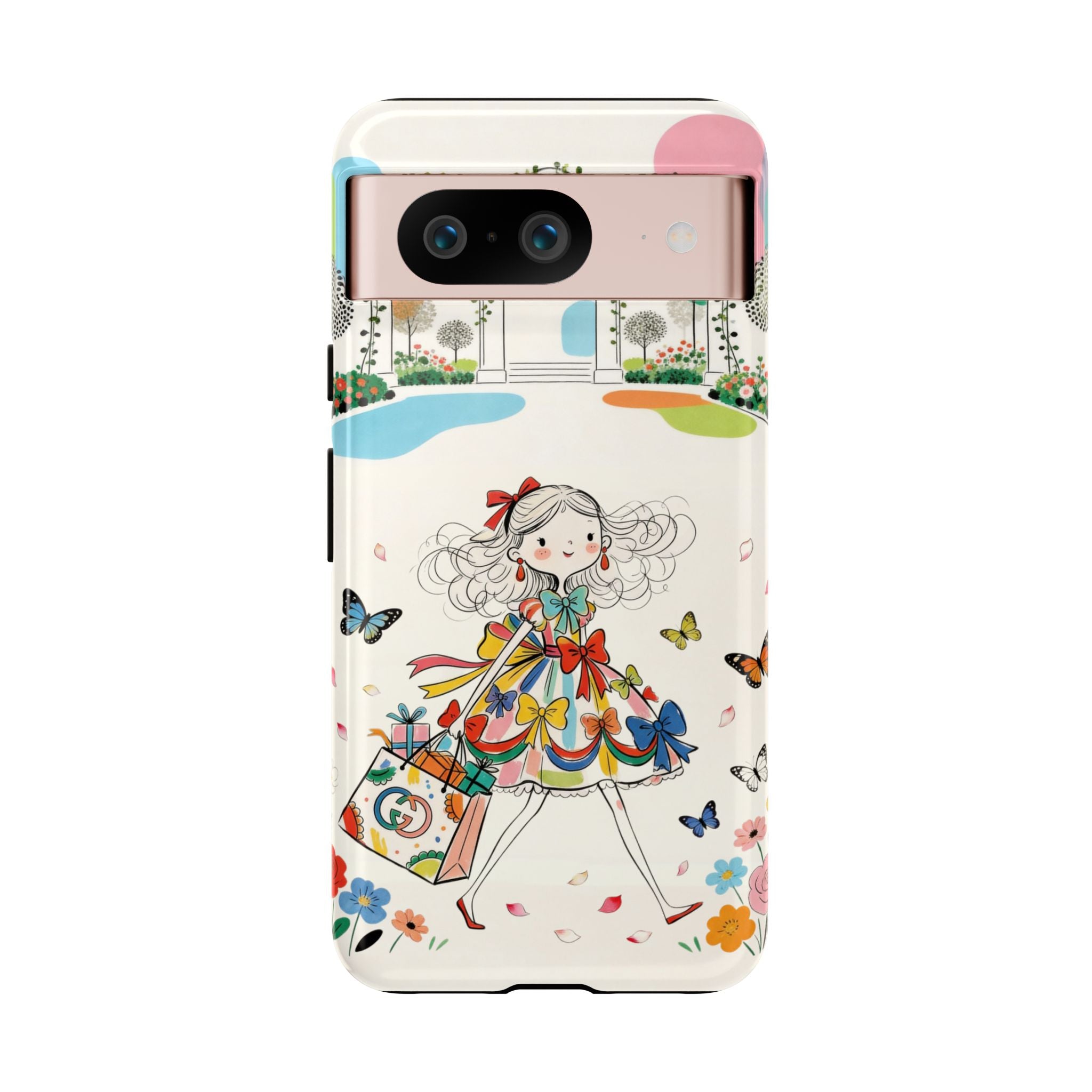 Whimsical Shopping Girl Google Pixel Phone Case | Cute Floral Butterfly Tough Case