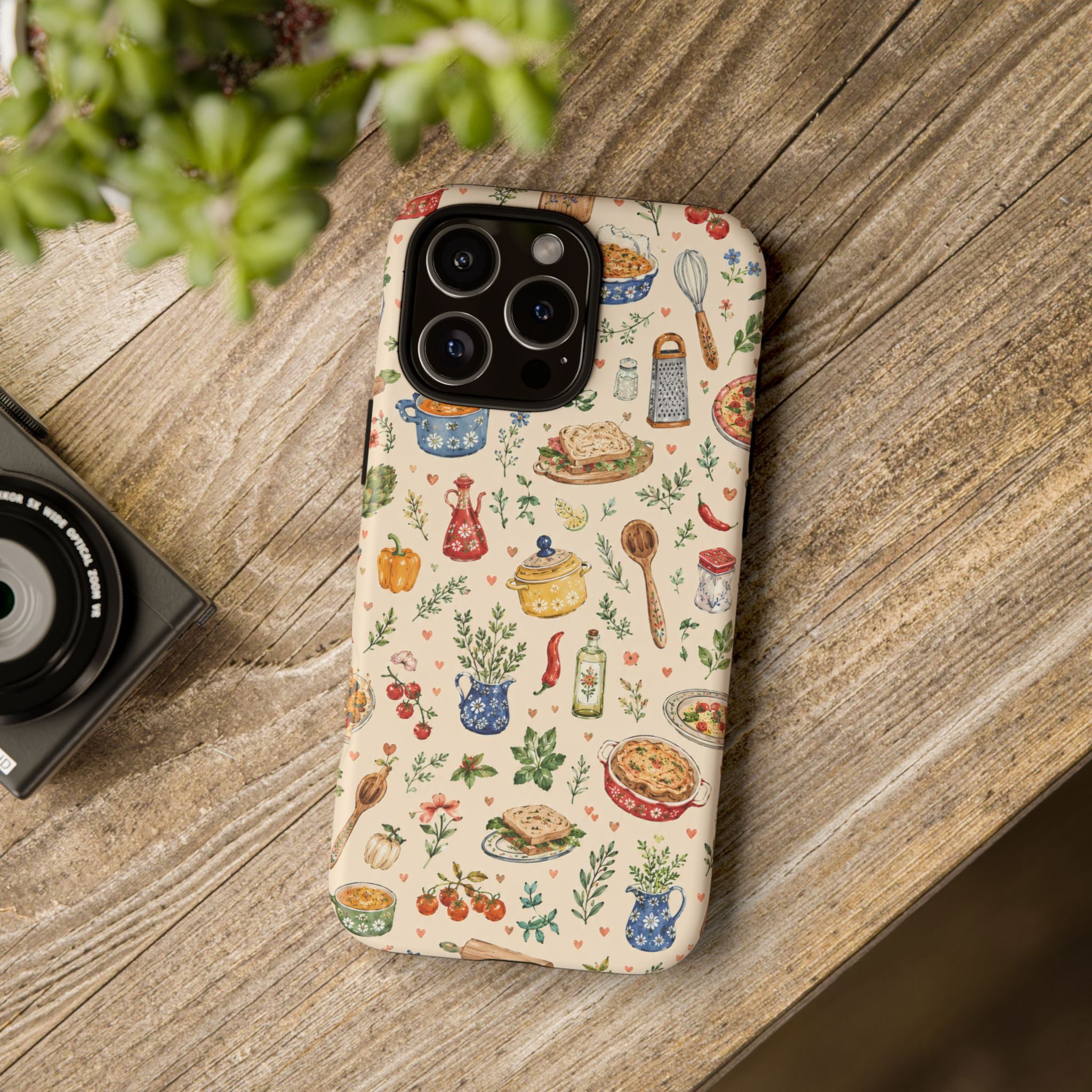 Kitchen Pattern Phone Case | Watercolor Cooking Art Cover | Cozy Baking Illustration Shell | Cute Home Chef Gift
