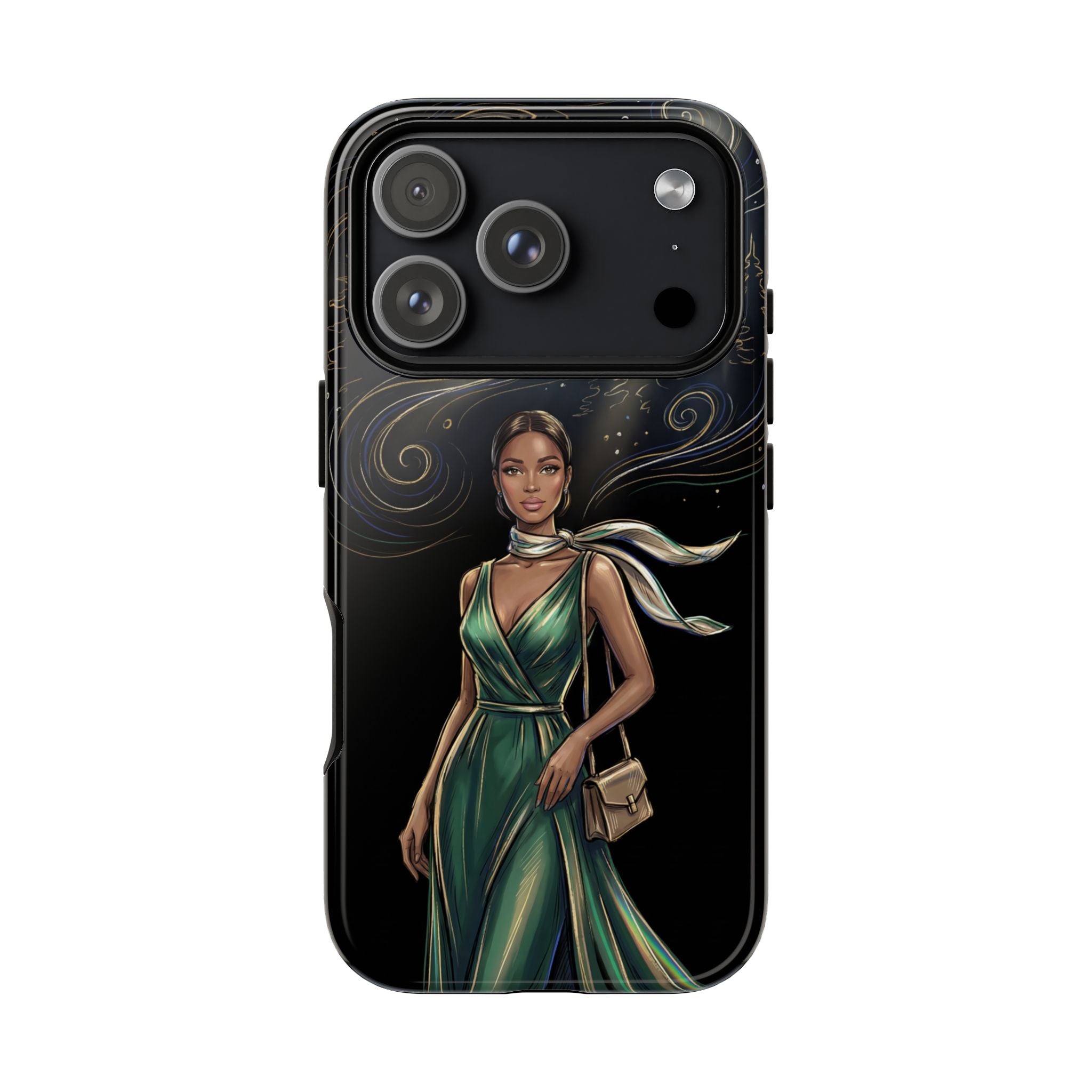 Elegant Woman in Green Dress Art Protective Tough iPhone Case