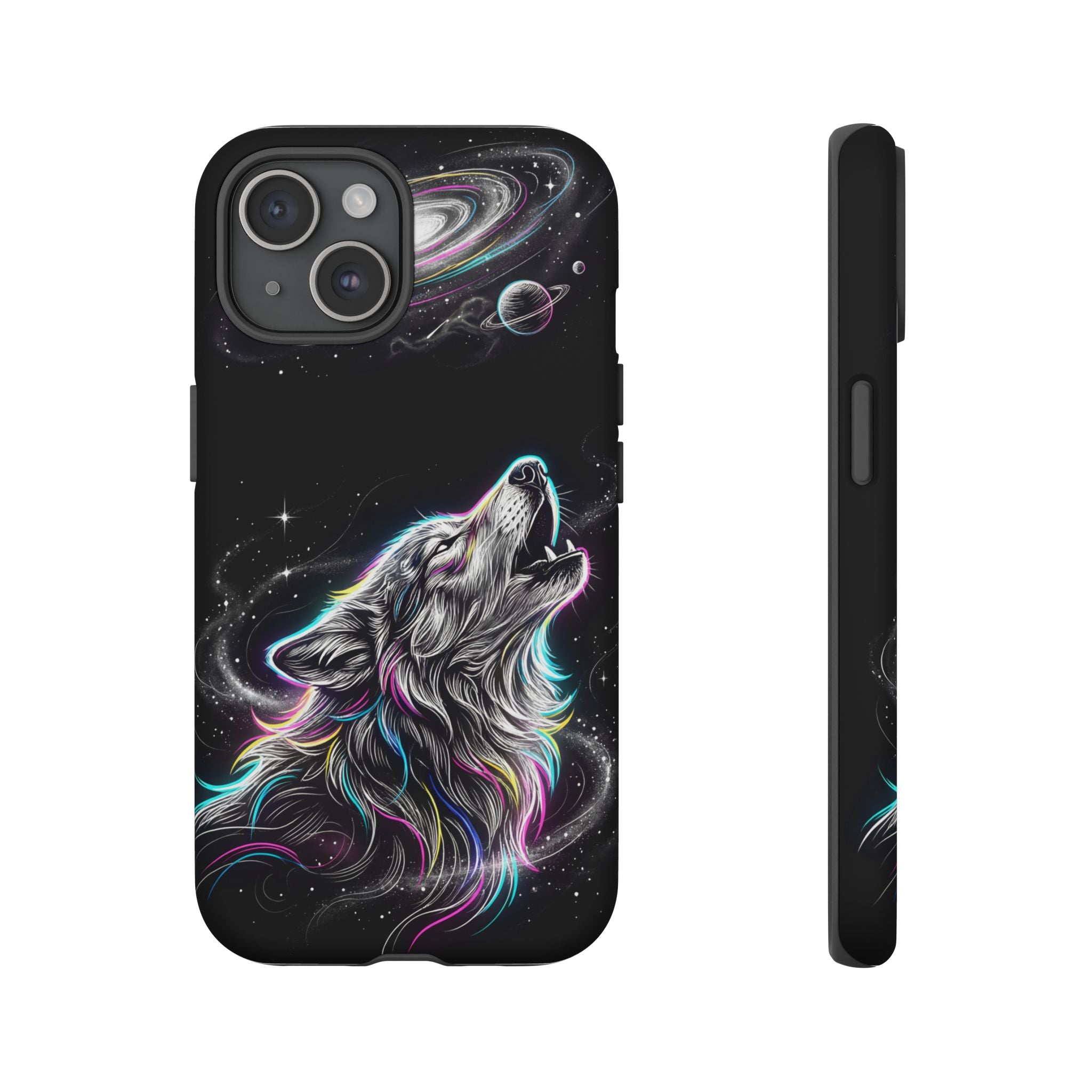 Wolf Galaxy Tough iPhone Case | Colorful Howling Wolf Space Design