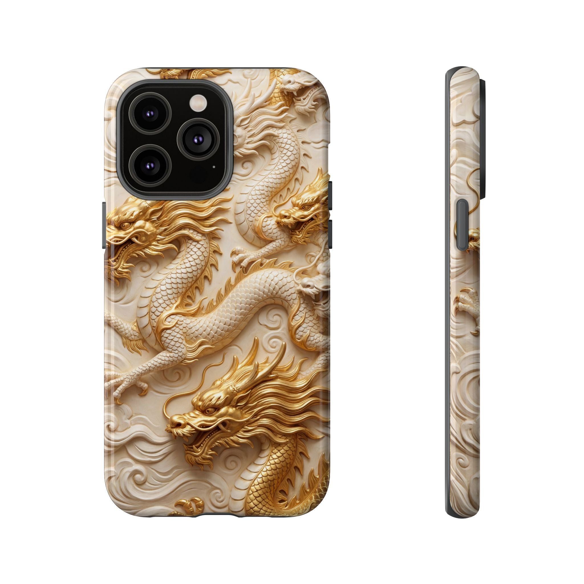 Dragon Relief iPhone Case — Gold Carved Dragon Protective Cover