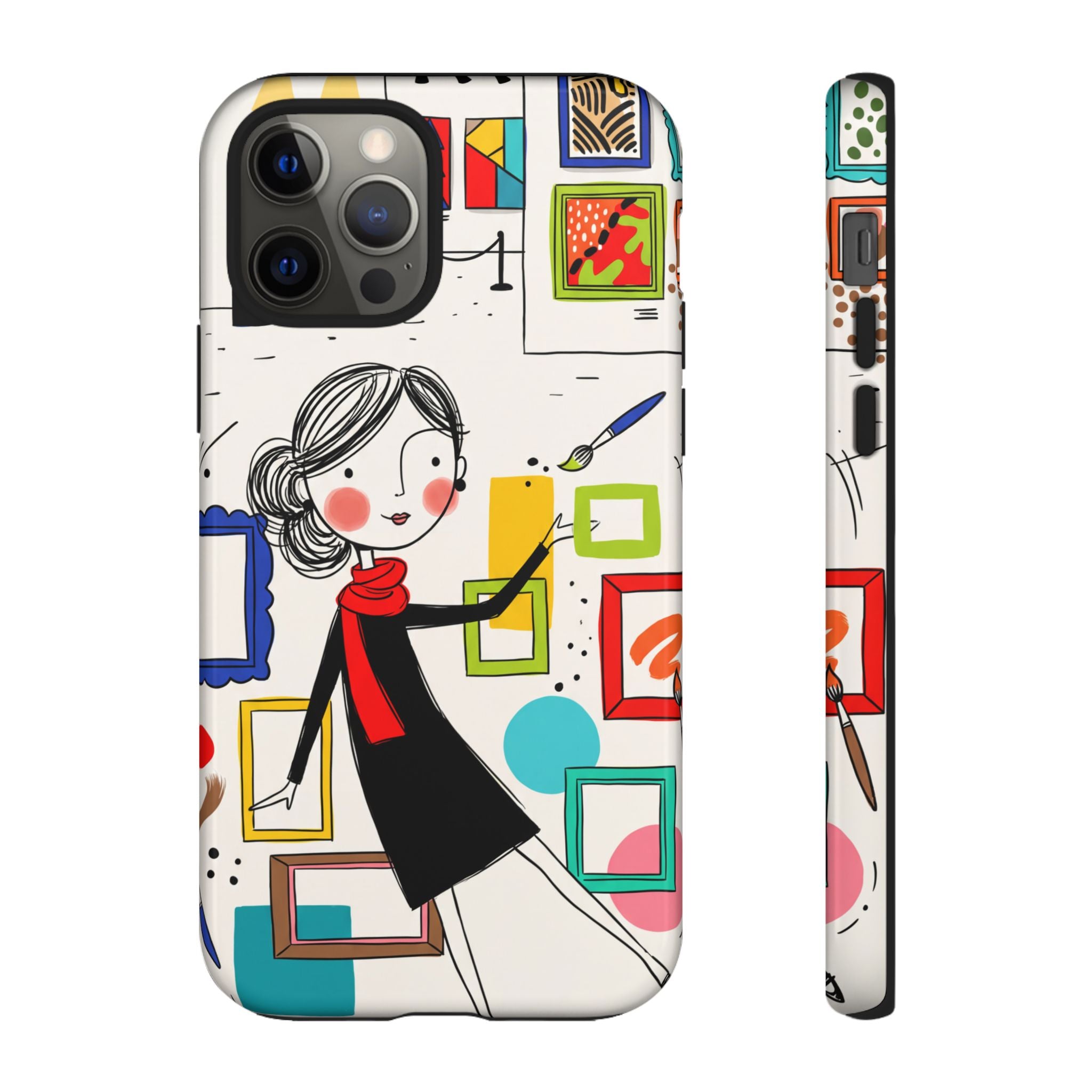 Art Gallery Illustration iPhone Case | Cute Woman with Frames Design