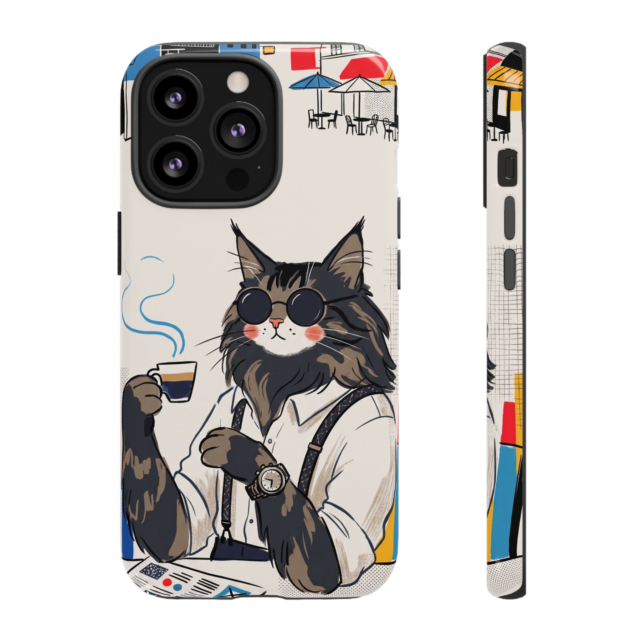 Cat Barista iPhone Case | Cool Cat in Sunglasses Coffee Shop Design
