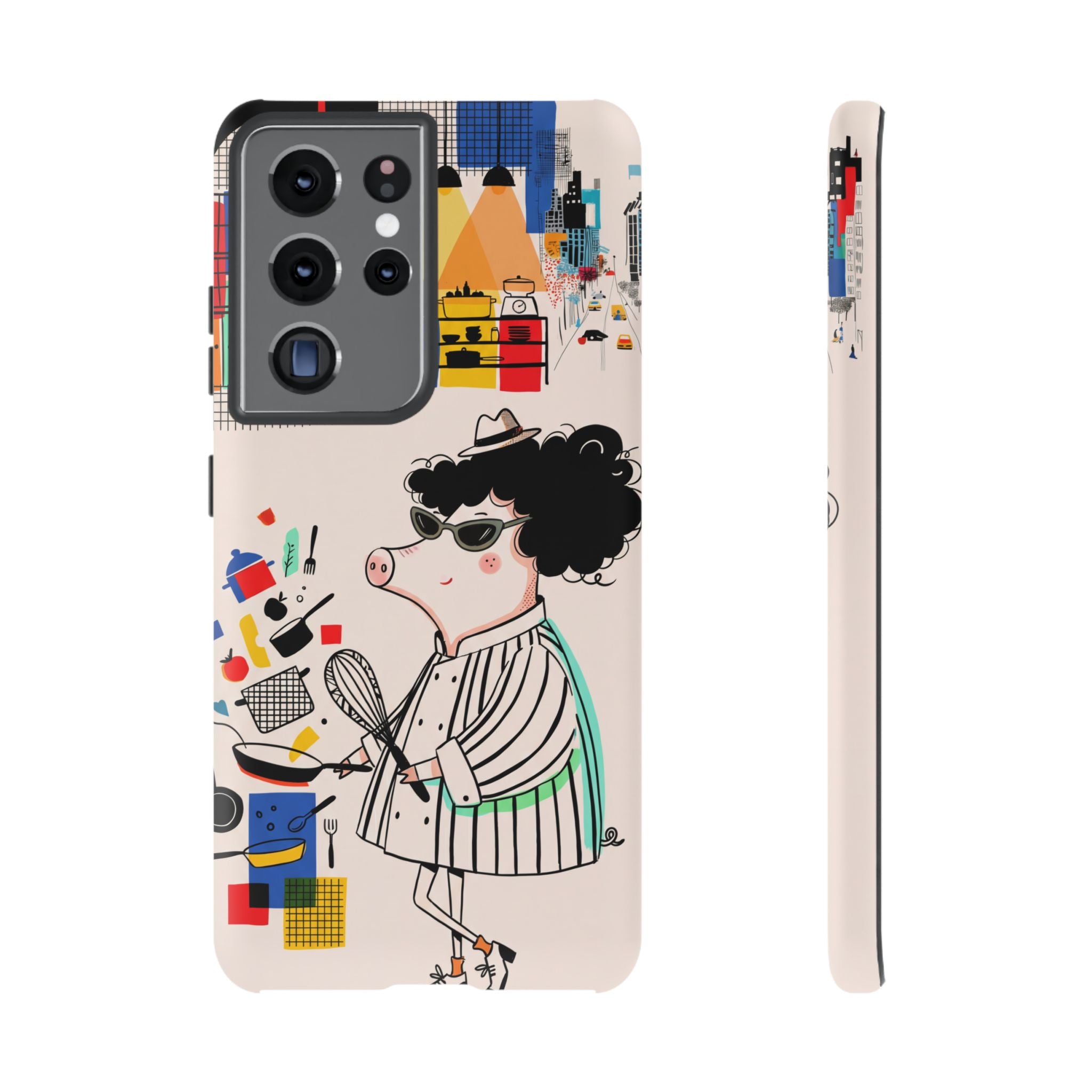 Cute Chef Pig Samsung Galaxy Phone Case | Quirky Cartoon Kitchen Art Tough Case