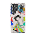 Retro Fashion Cat Girl Samsung Galaxy Phone Case | Cute Dress & City Print