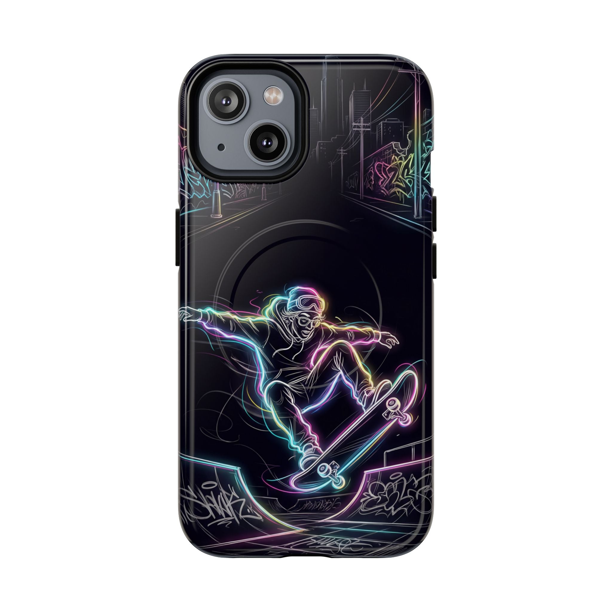 Neon Skateboard MagSafe iPhone Case | Glow Skatepark Protective Cover