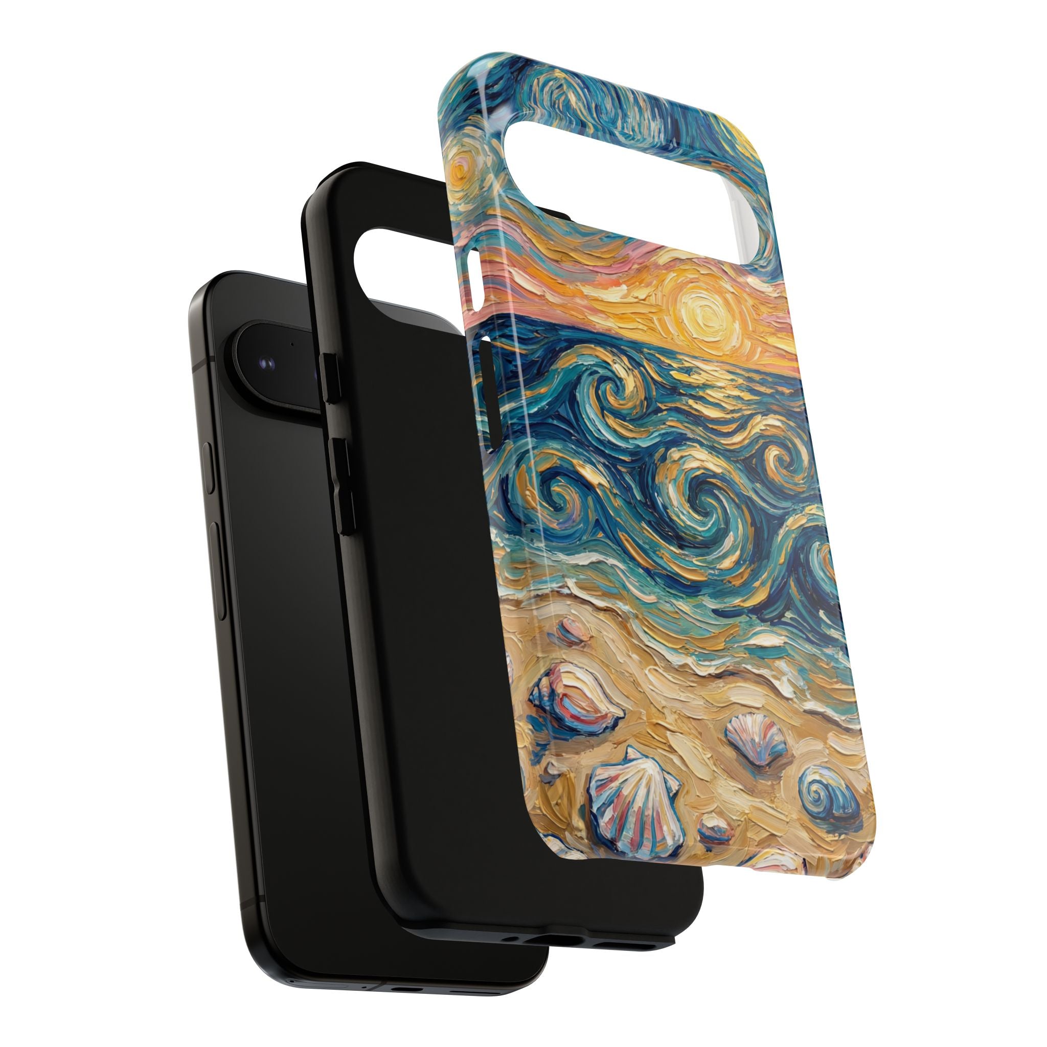 Sea Sunset Google Pixel Case — Van Gogh‑Style Beach Waves with Shells