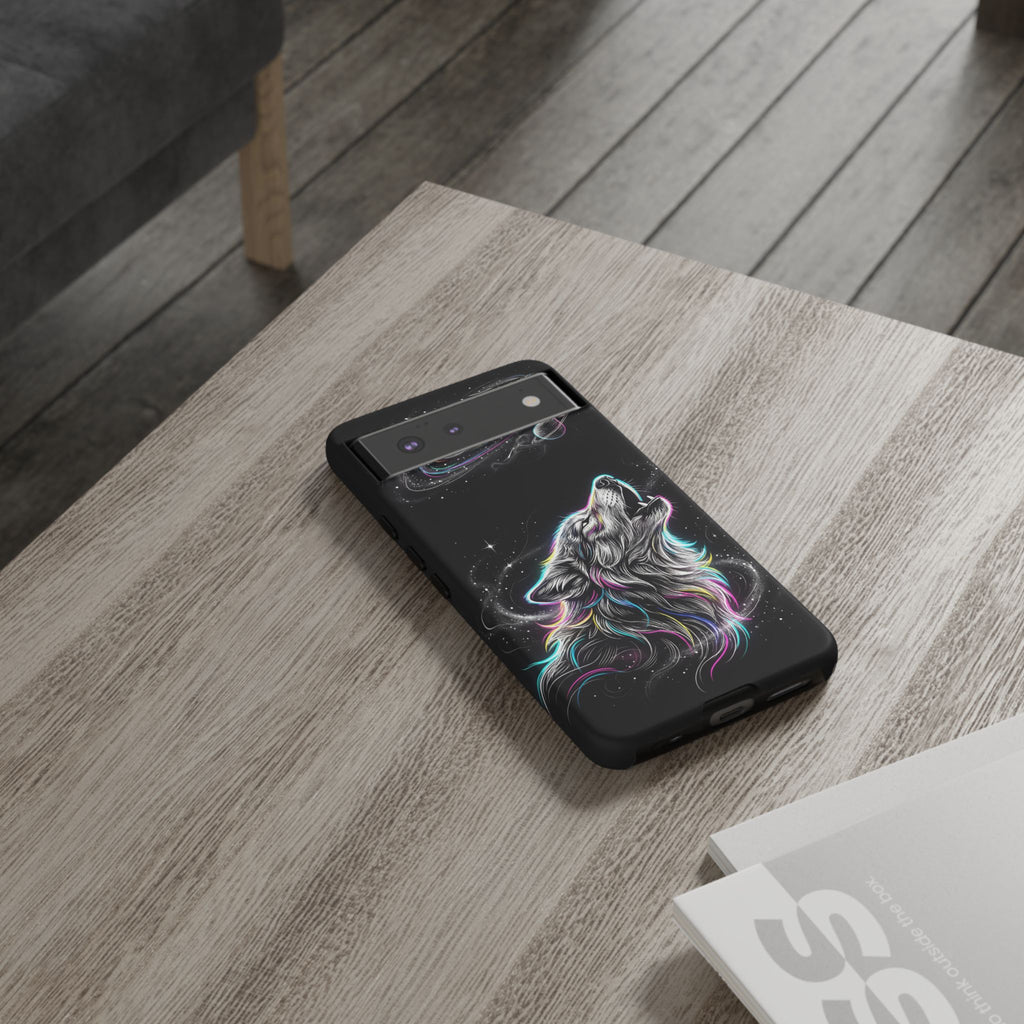 Wolf Galaxy Tough Google Pixel Phone Case | Colorful Howling Wolf Space Design