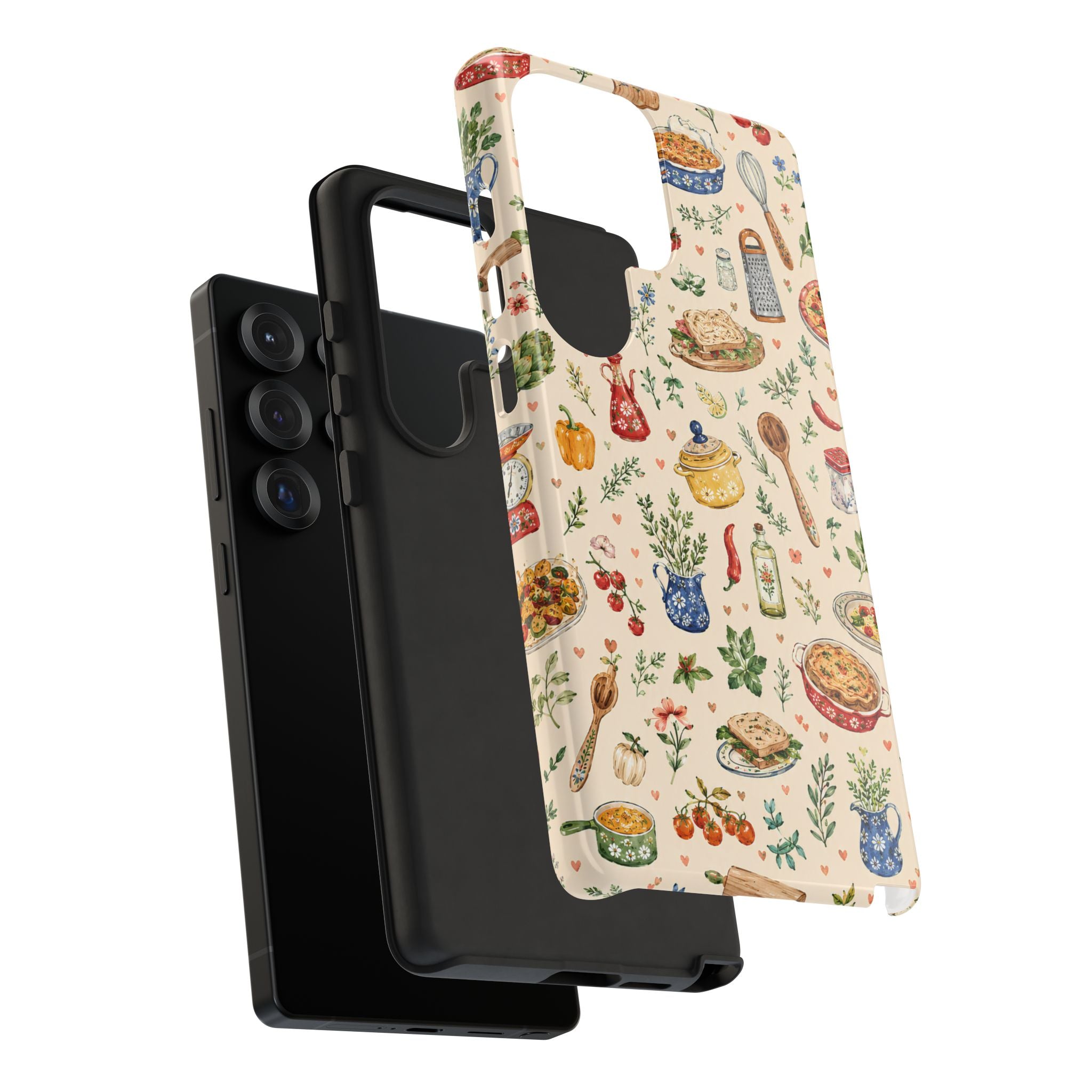 Kitchen Pattern Samsung Galaxy Phone Case | Cute Watercolor Cooking & Herbs Protective Cover