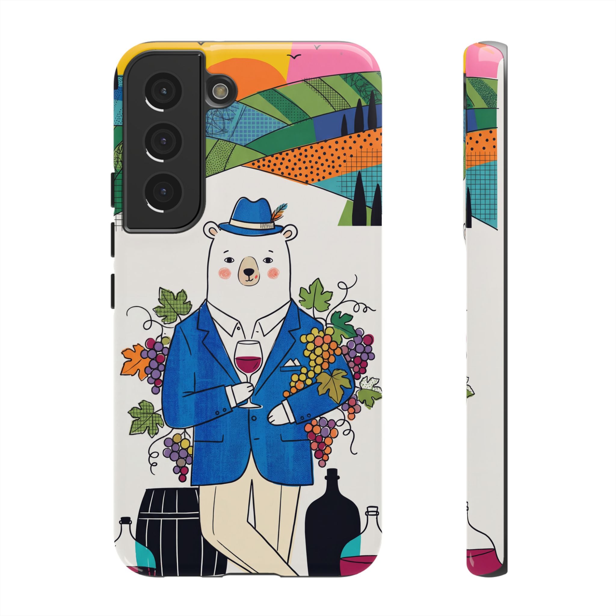 Dapper Polar Bear Wine Lover Illustrated Protective Samsung Galaxy Phone Case