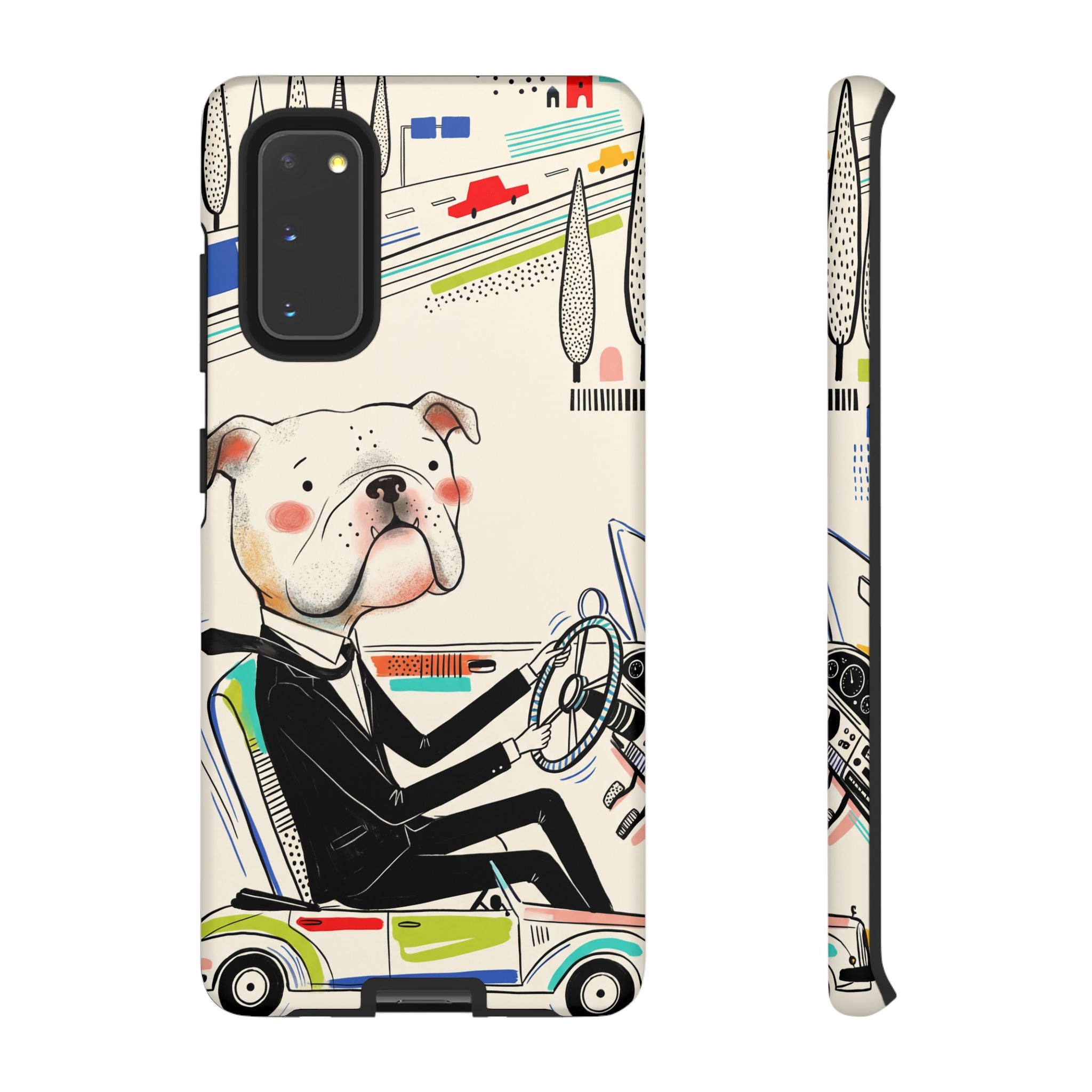 Bulldog Driver Samsung Galaxy Phone Case | Cute Retro Dog Illustration