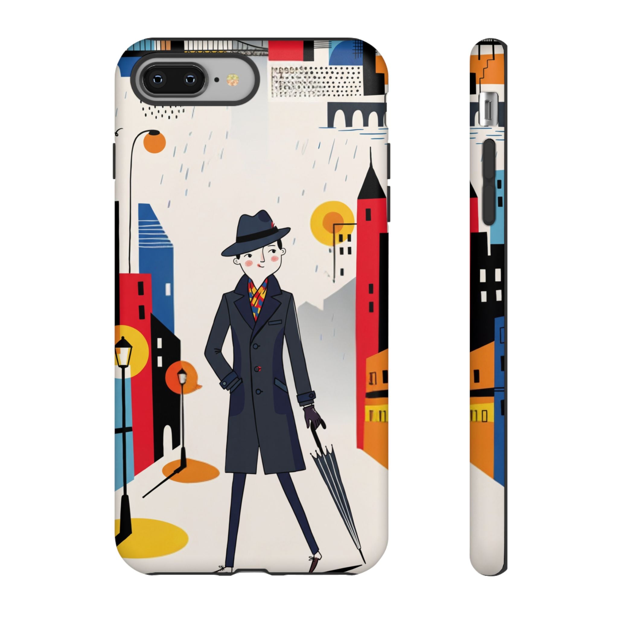 Retro Gentleman in Cityscape Illustration iPhone Case