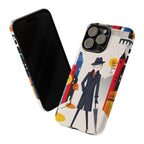 Retro Gentleman in Cityscape Illustration iPhone Case
