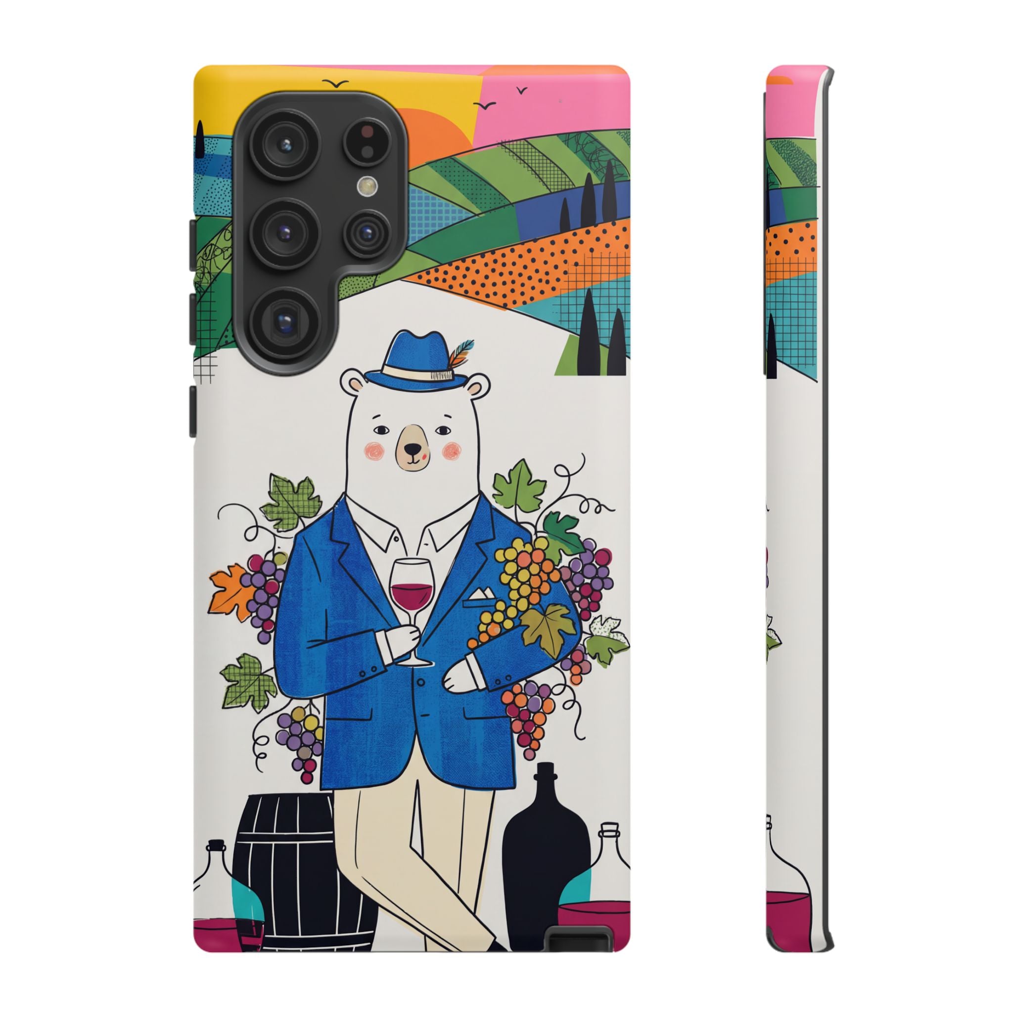 Dapper Polar Bear Wine Lover Illustrated Protective Samsung Galaxy Phone Case