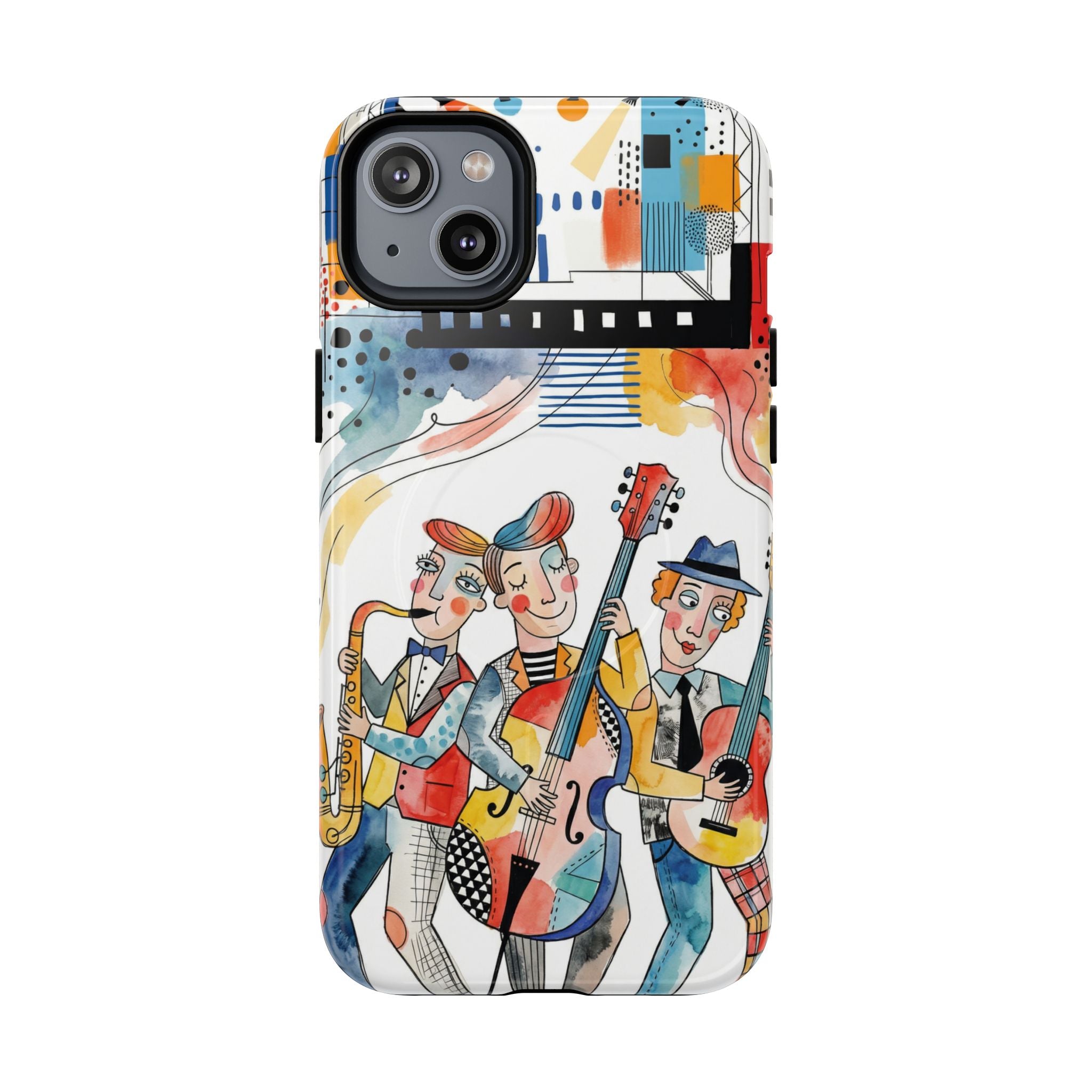 Musical Trio Illustrated MagSafe iPhone Case | Colorful Jazz Band Art Phone Cover