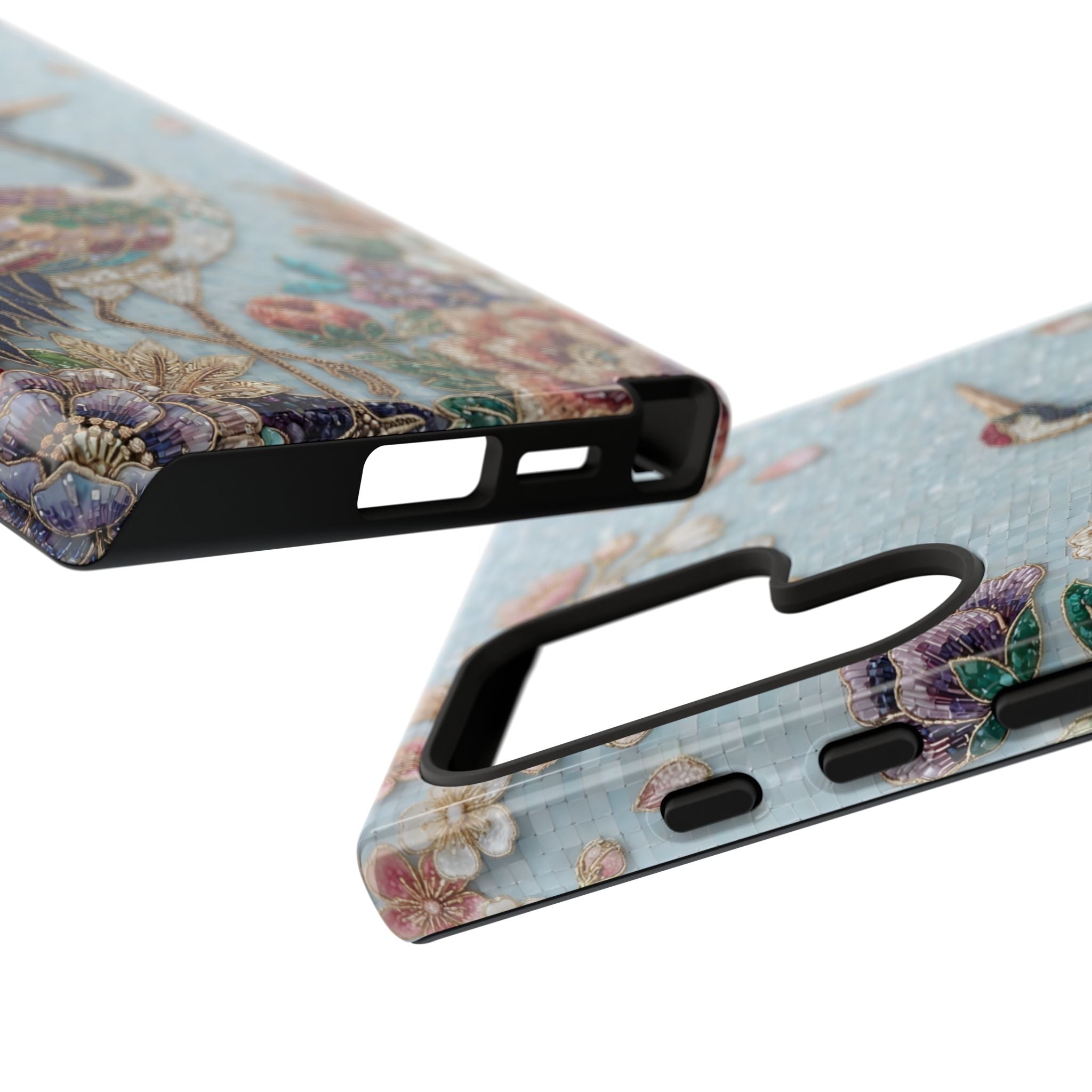 Floral Crane Tough Samsung Galaxy Phone Case | Vintage Embroidered Bird Protection