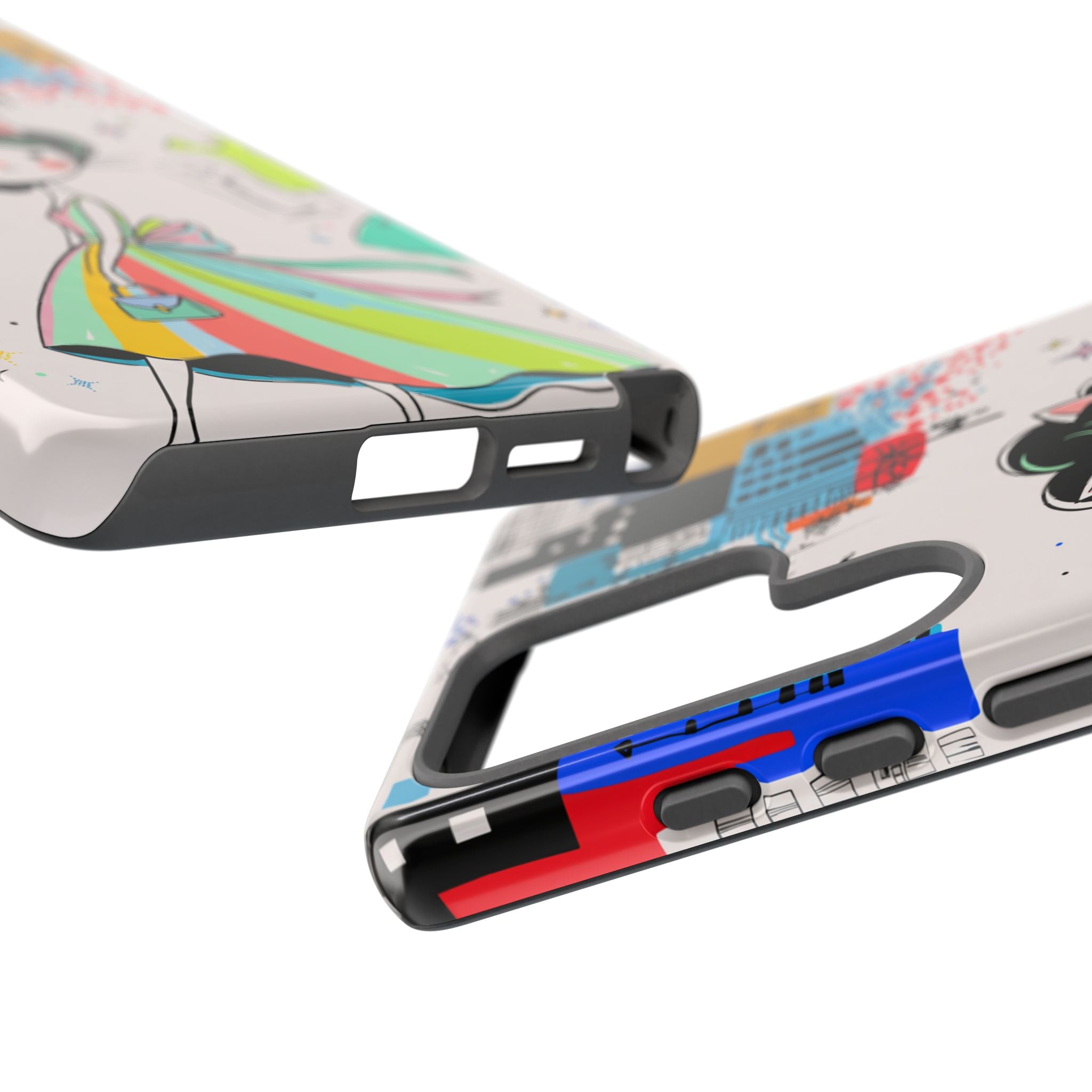 Retro Fashion Cat Girl Samsung Galaxy Phone Case | Cute Dress & City Print