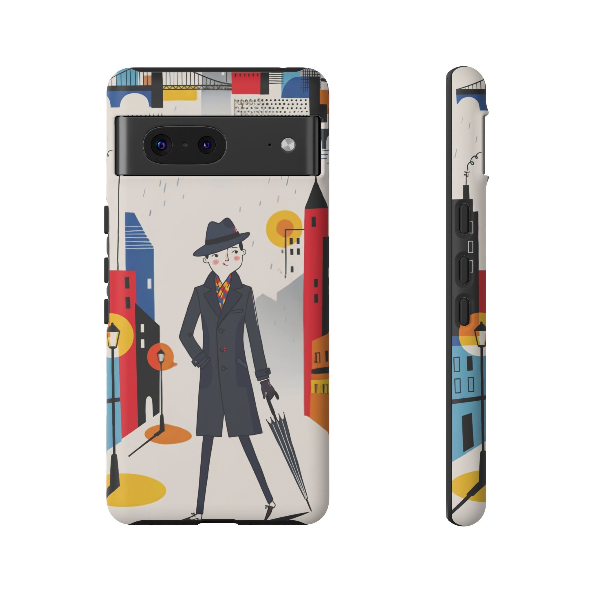 Retro Gentleman in Cityscape Illustration Google Pixel Phone Case