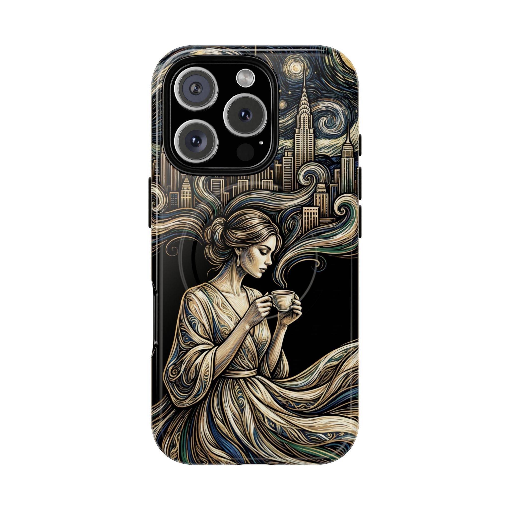 Vintage Cityscape Woman Tea Art MagSafe iPhone Case