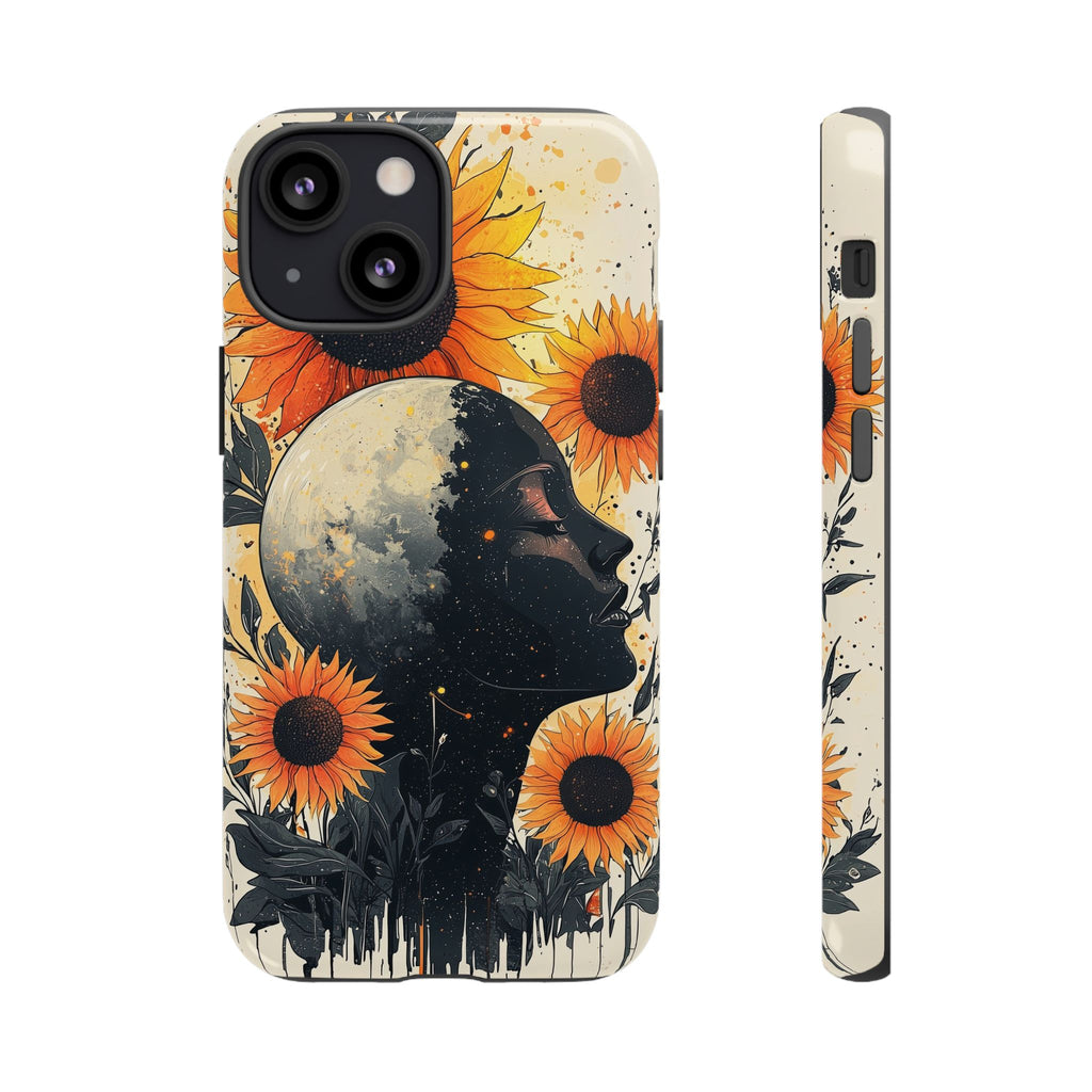 Sunflower Moon Art iPhone Case | Floral Celestial