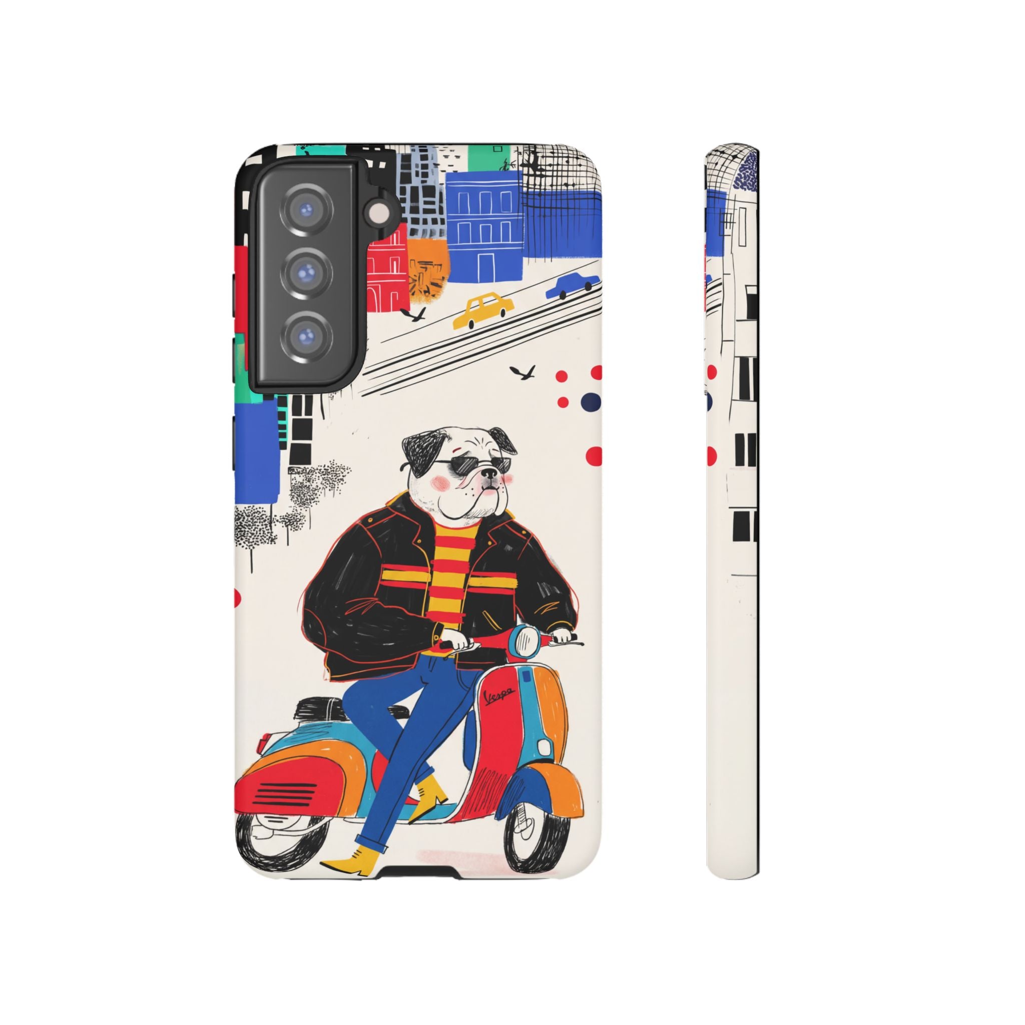 Bulldog Vespa Samsung Galaxy Phone Case | Retro Scooter Dog Protective Cover