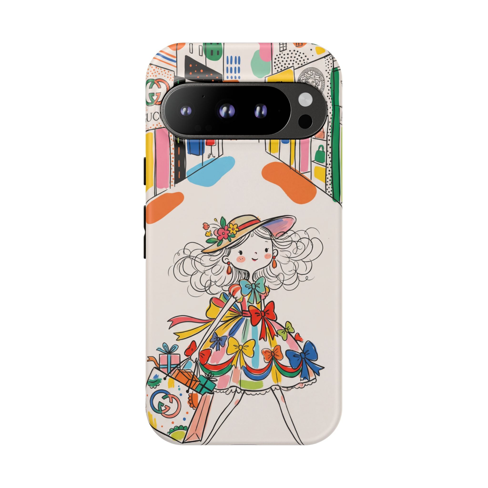 Cute Fashion Girl Google Pixel Phone Case | Colourful Shopping Street Design