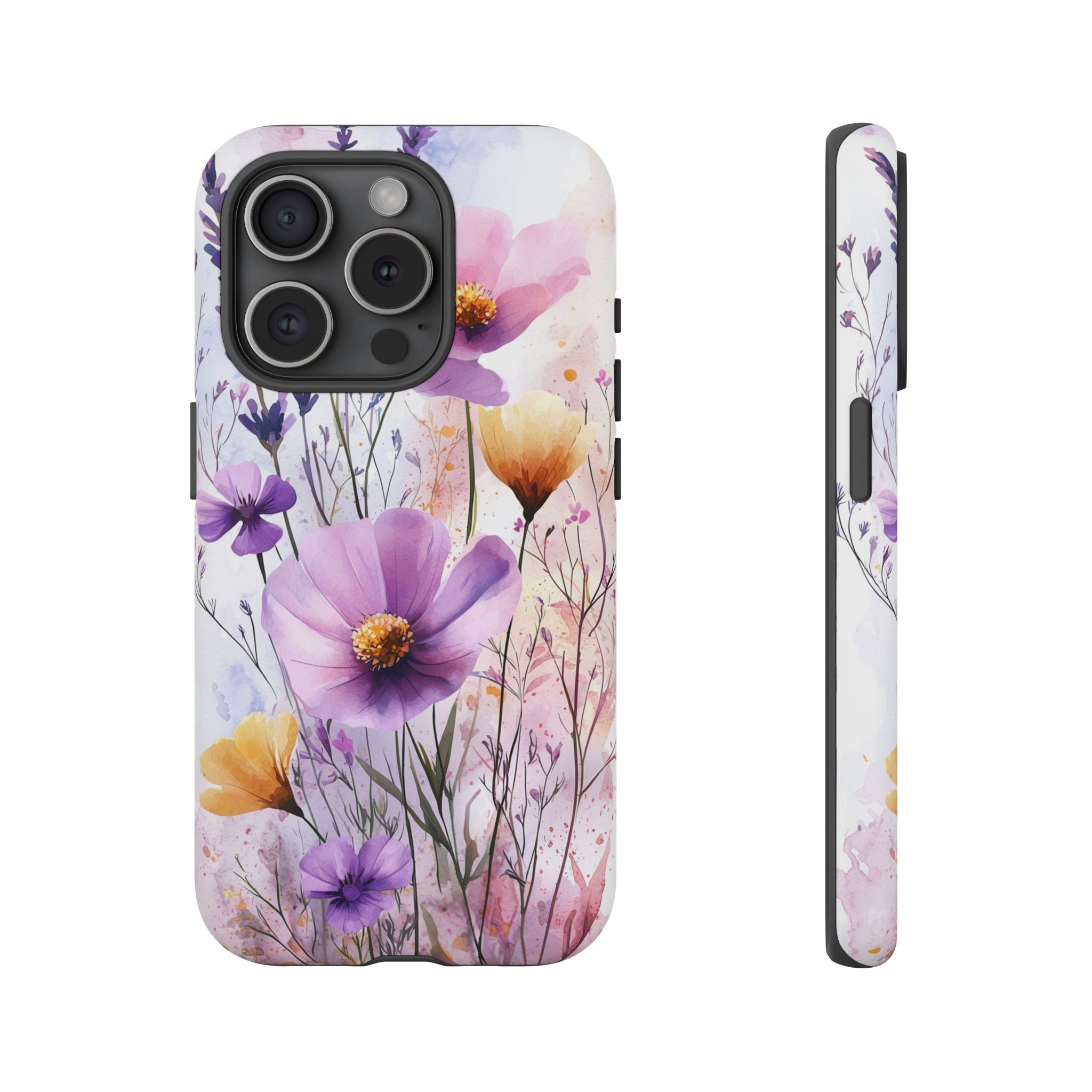 Floral Watercolour Tough iPhone Case | Purple & Yellow Wildflowers