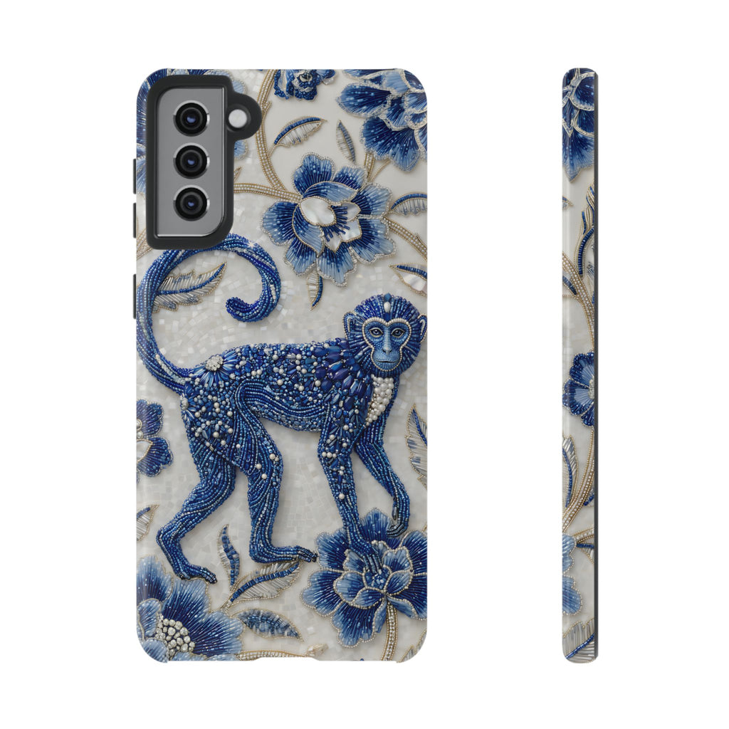 Cover per Samsung Galaxy Scimmia Zodiaco Cinese | Custodia protettiva Arte Porcellana Blu e Bianca | Regalo Anno della Scimmia