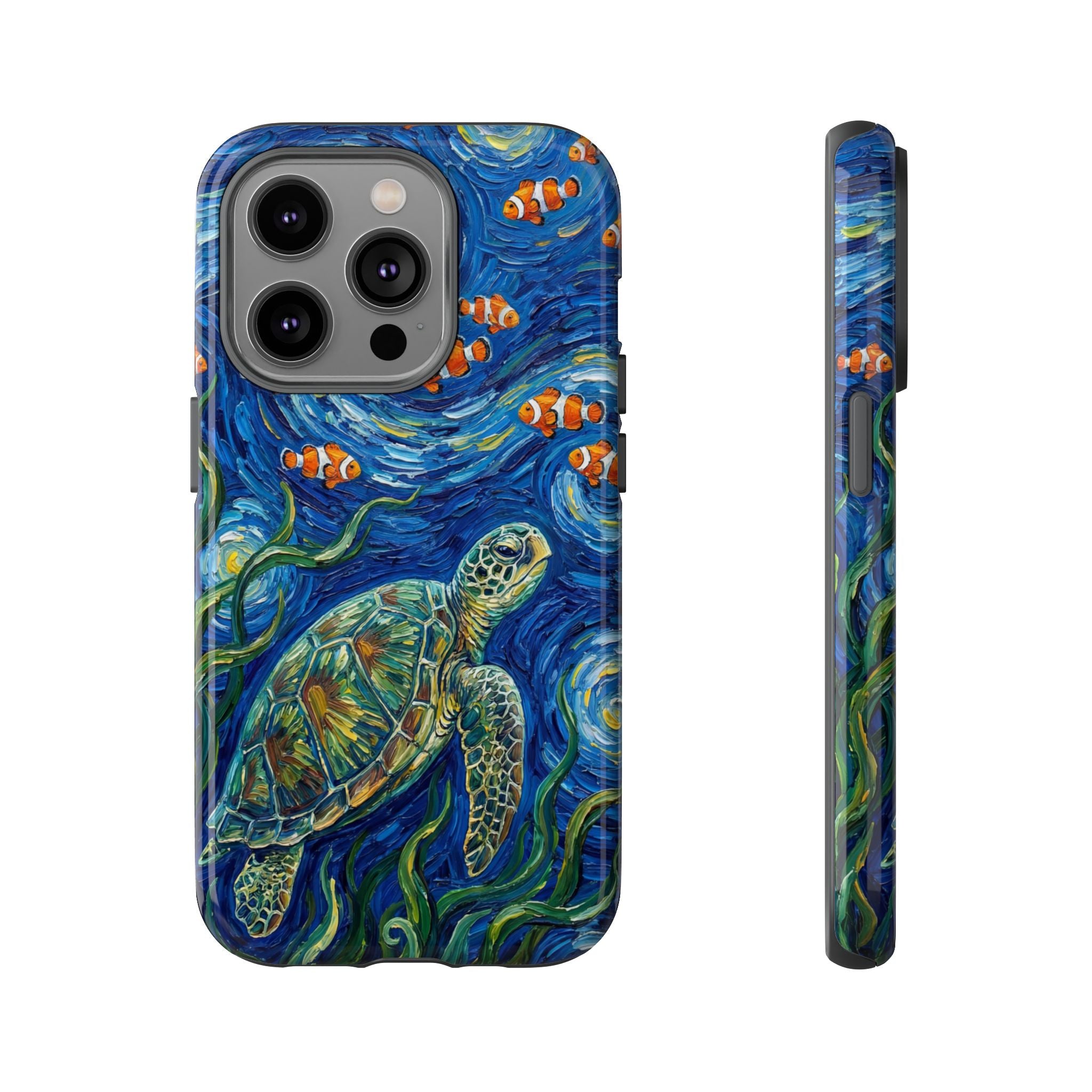 Sea Turtle & Clownfish Tough iPhone Case | Van Gogh Style Ocean Art