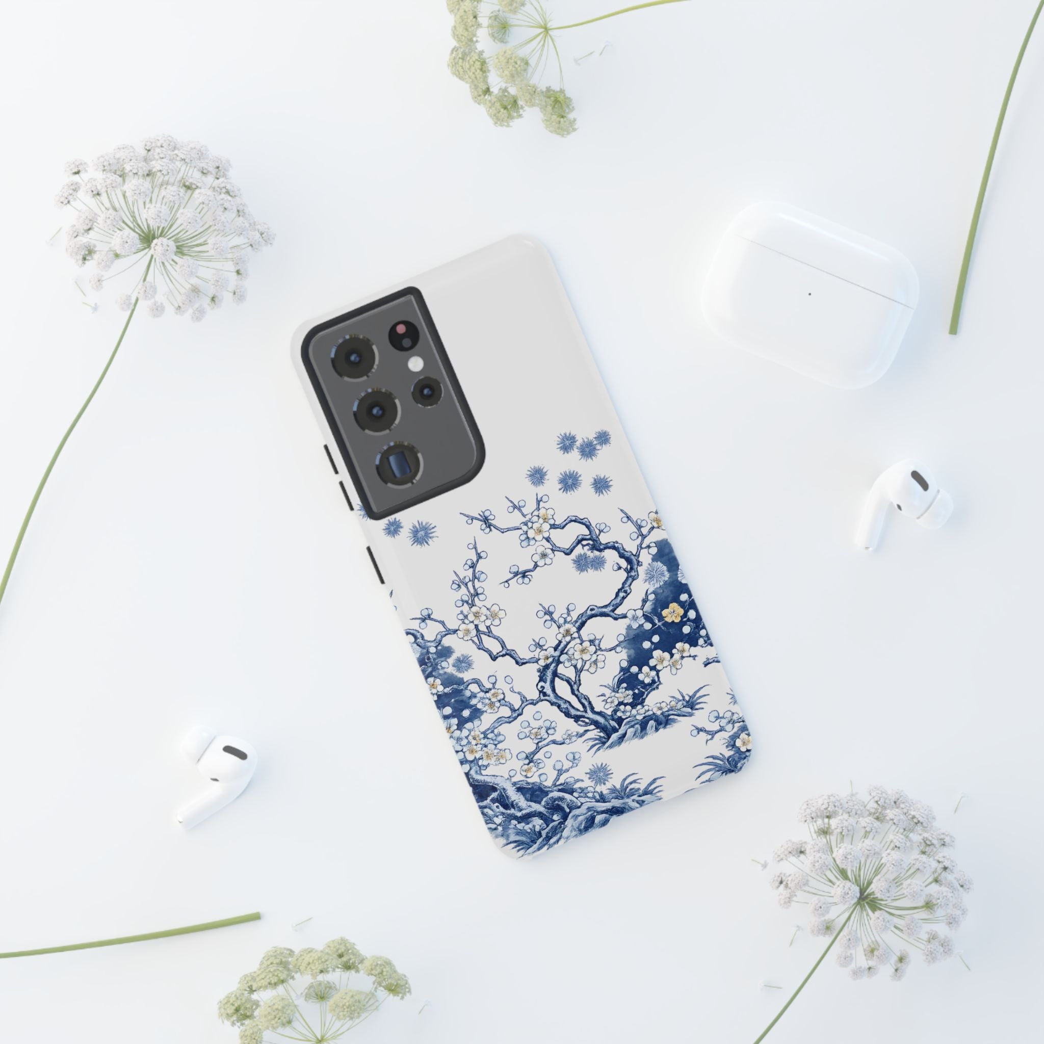 Vintage Blue White Porcelain Samsung Galaxy Phone Case | Chinoiserie Floral Tough Cover