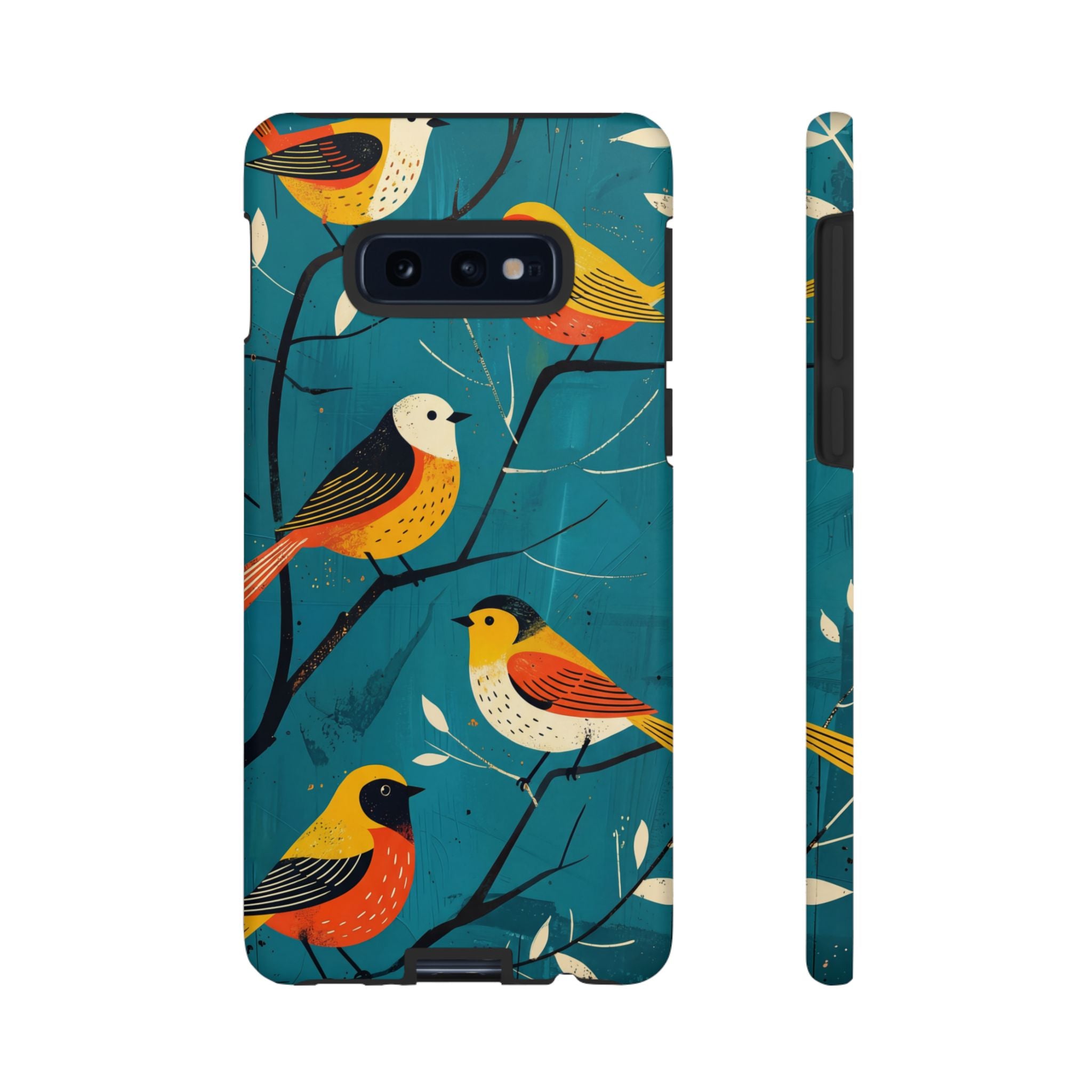 Bird Pattern Tough Samsung Galaxy Phone Case | Colourful Songbirds on Teal Background