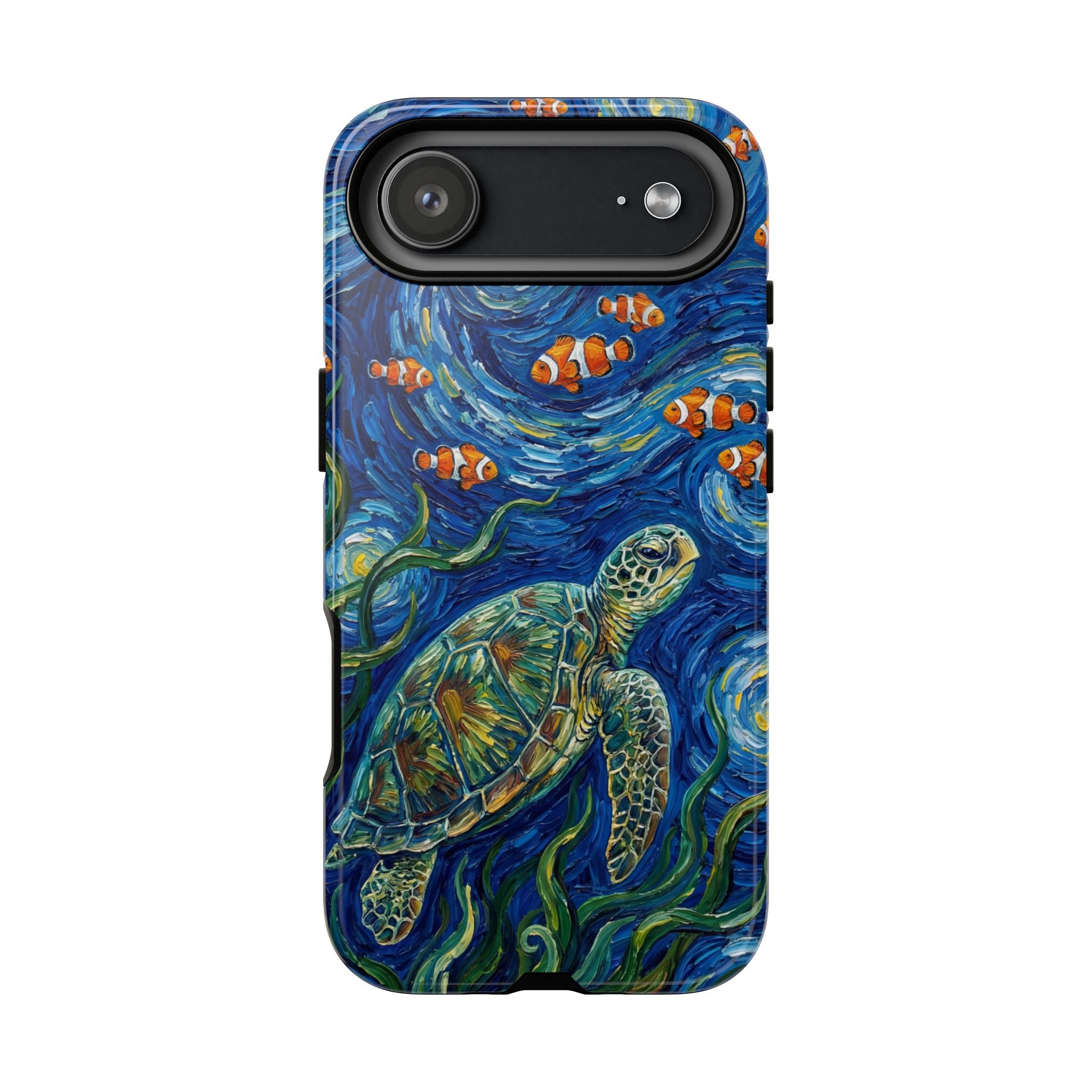 Sea Turtle & Clownfish Tough iPhone Case | Van Gogh Style Ocean Art