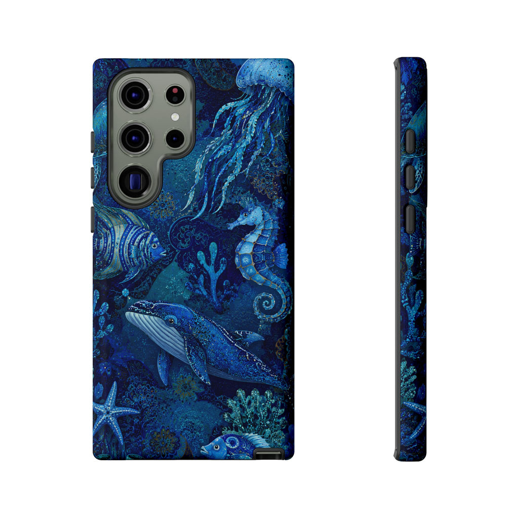 Ocean Animals Tough Samsung Galaxy Phone Case | Navy Blue Undersea Whale Cover