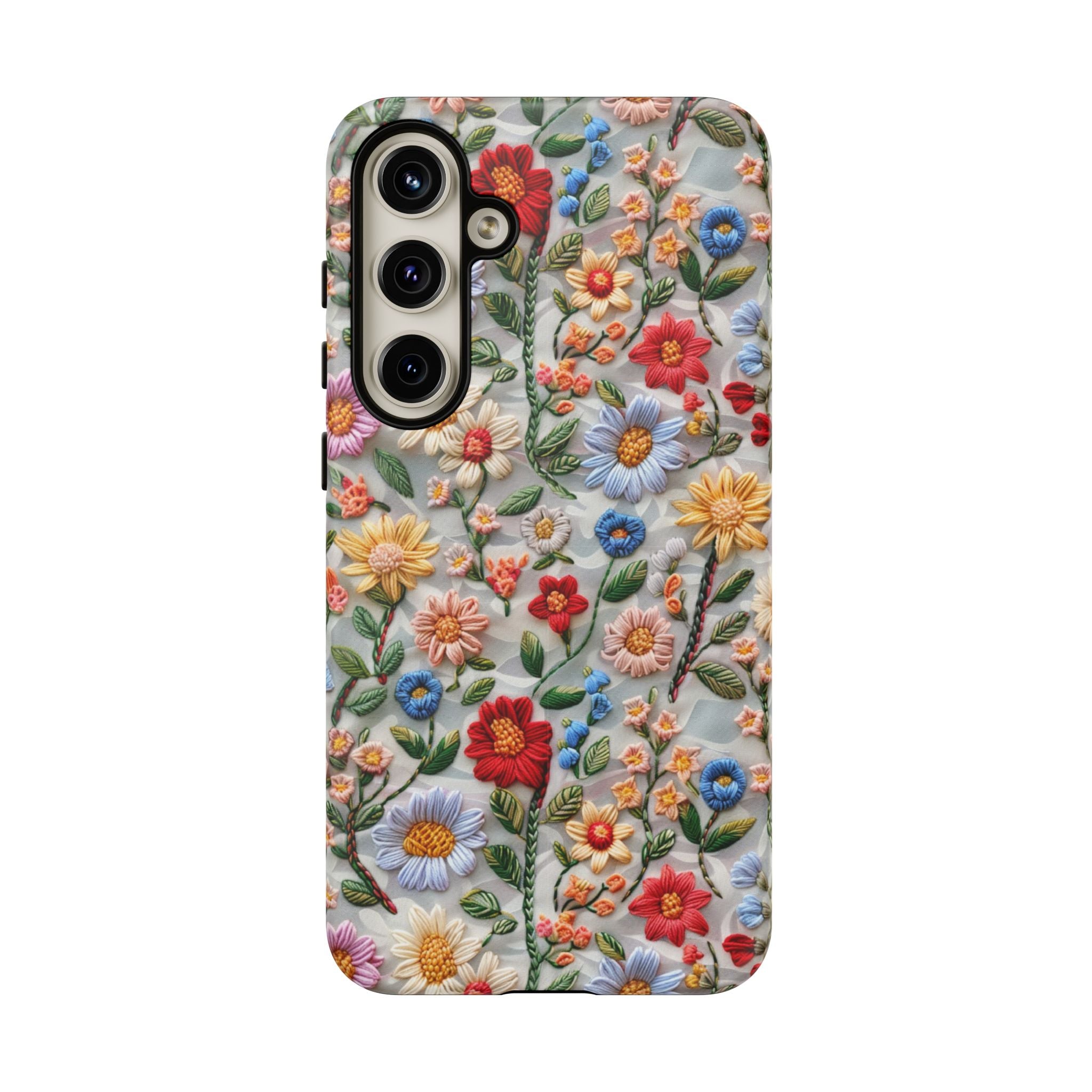 Floral Embroidered Pattern Tough Samsung Galaxy Case — Colourful Daisy & Wildflower Design
