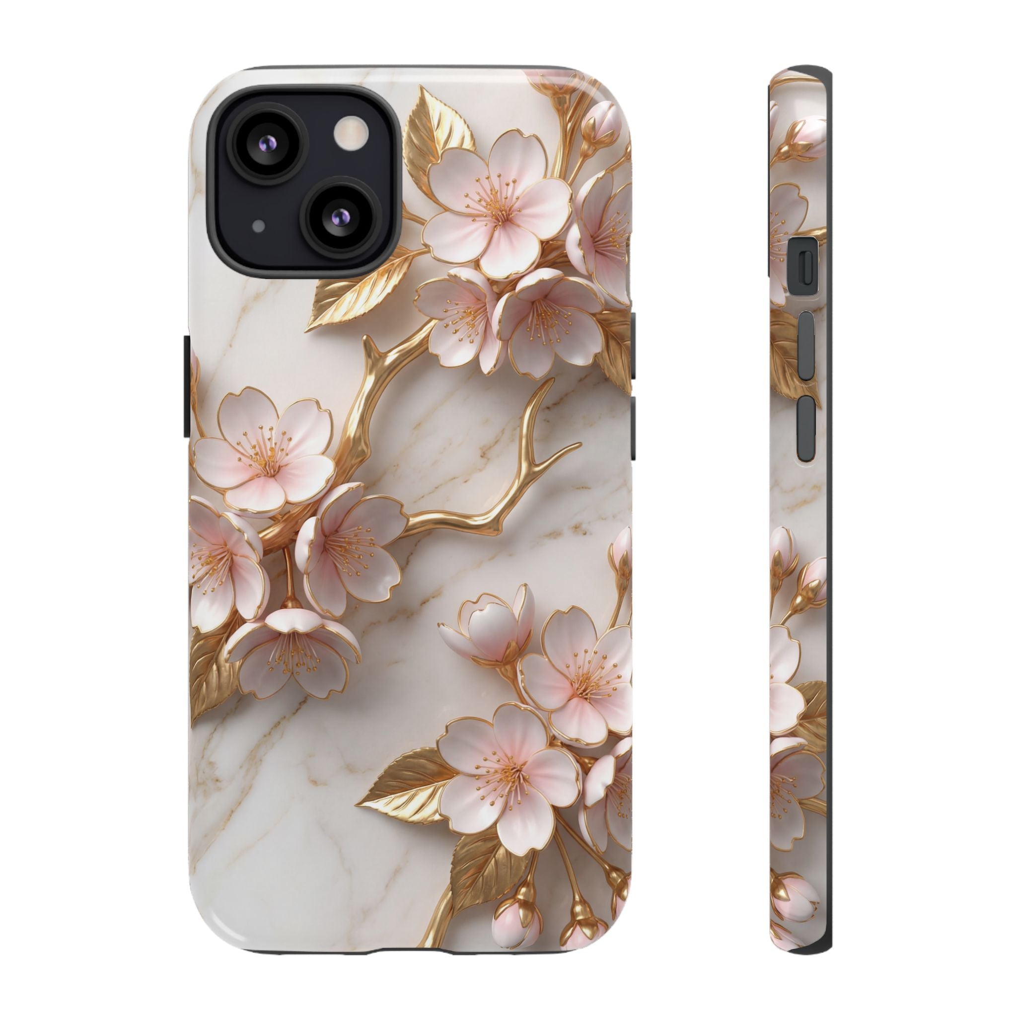 Floral Marble iPhone Case — Sakura Gold Cherry Blossom Tough Case