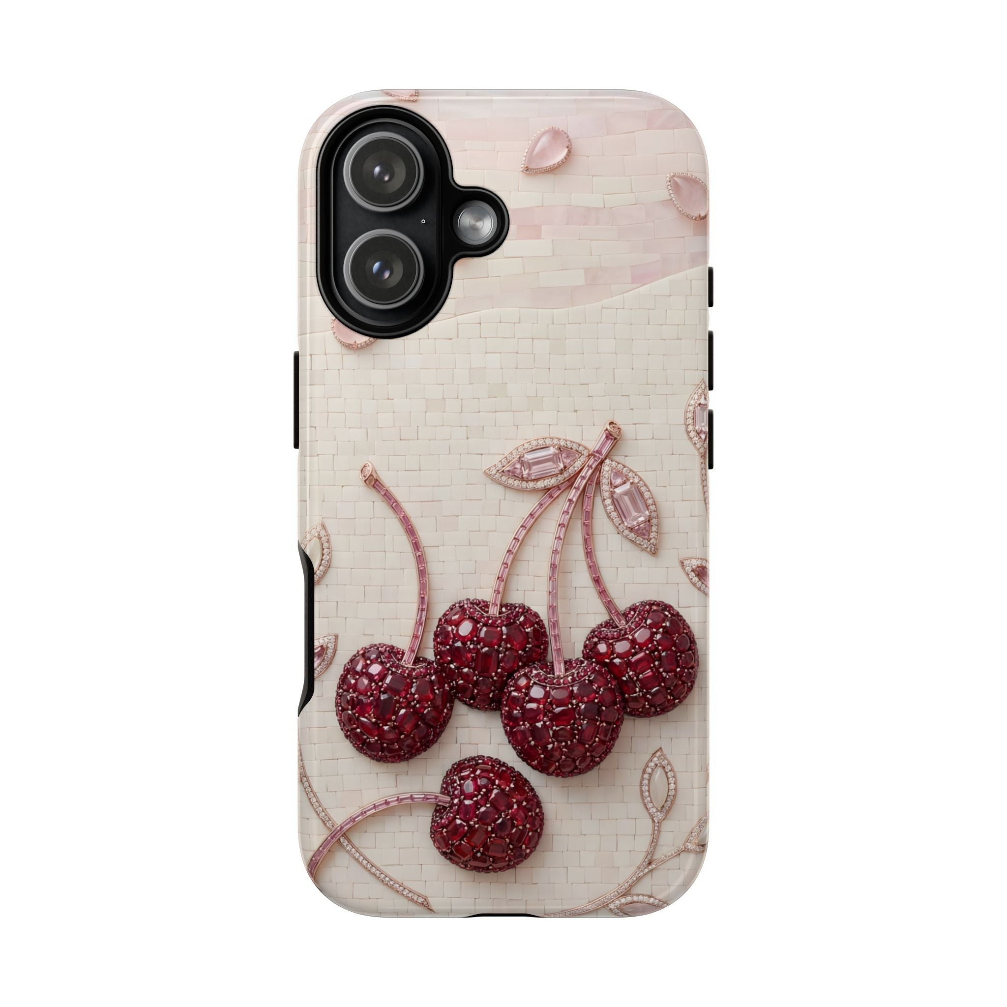Cherry Embroidery iPhone Case | Glitter Red Cherries Pattern