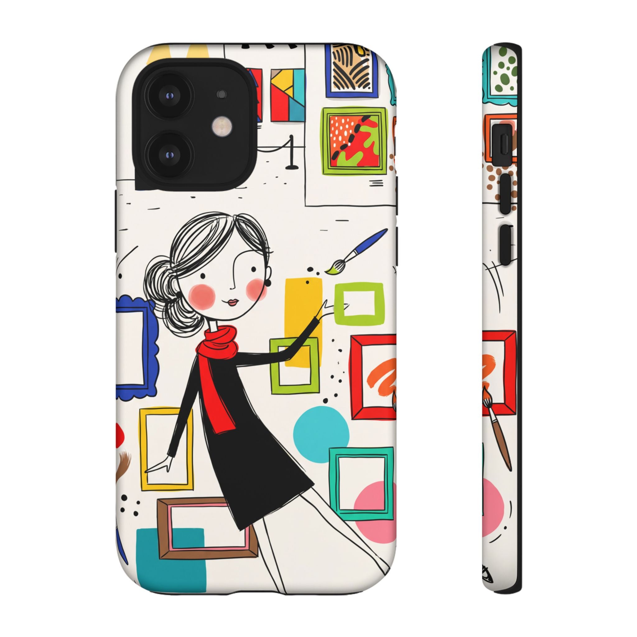 Art Gallery Illustration iPhone Case | Cute Woman with Frames Design