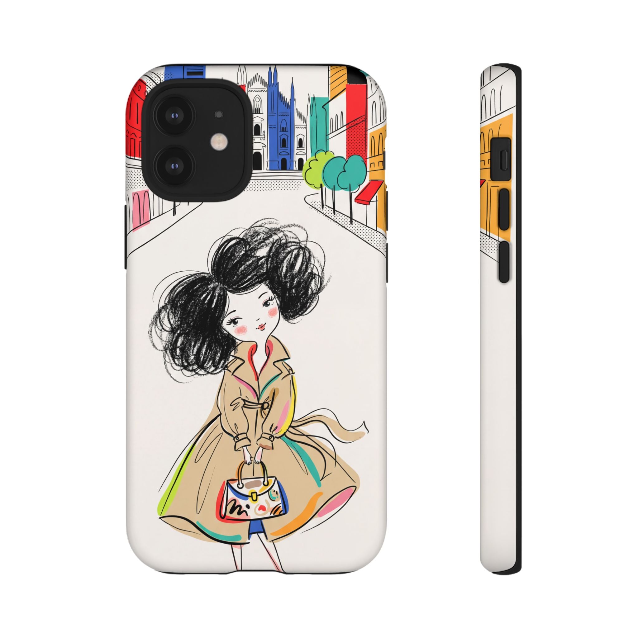 Illustrated Trench Coat Fashion Chic City Girl iPhone Case